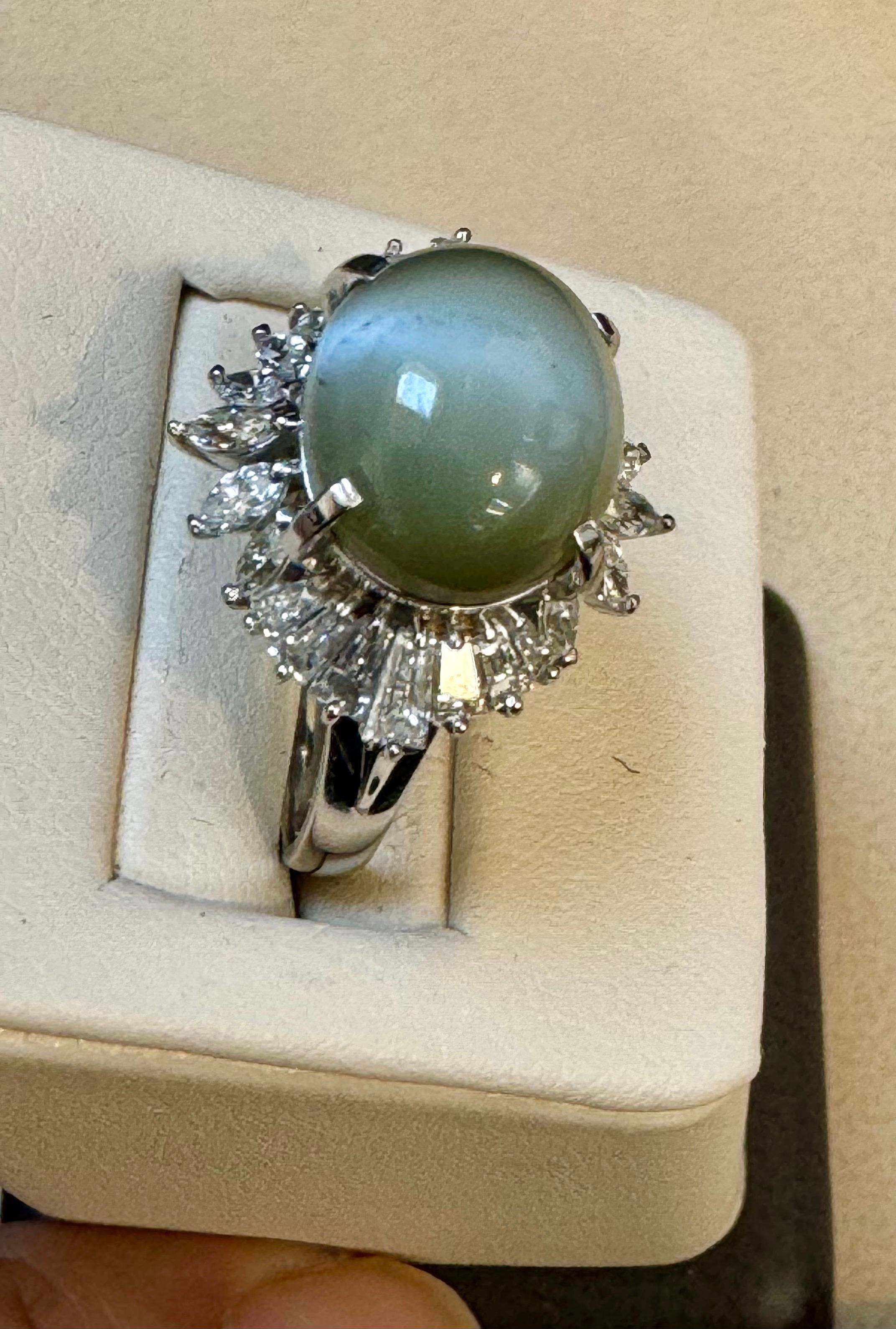 11.6 Ct Chrysoberyl Cats Eye Unisex Ring With Marquise  Diamond Set in platinum For Sale 7