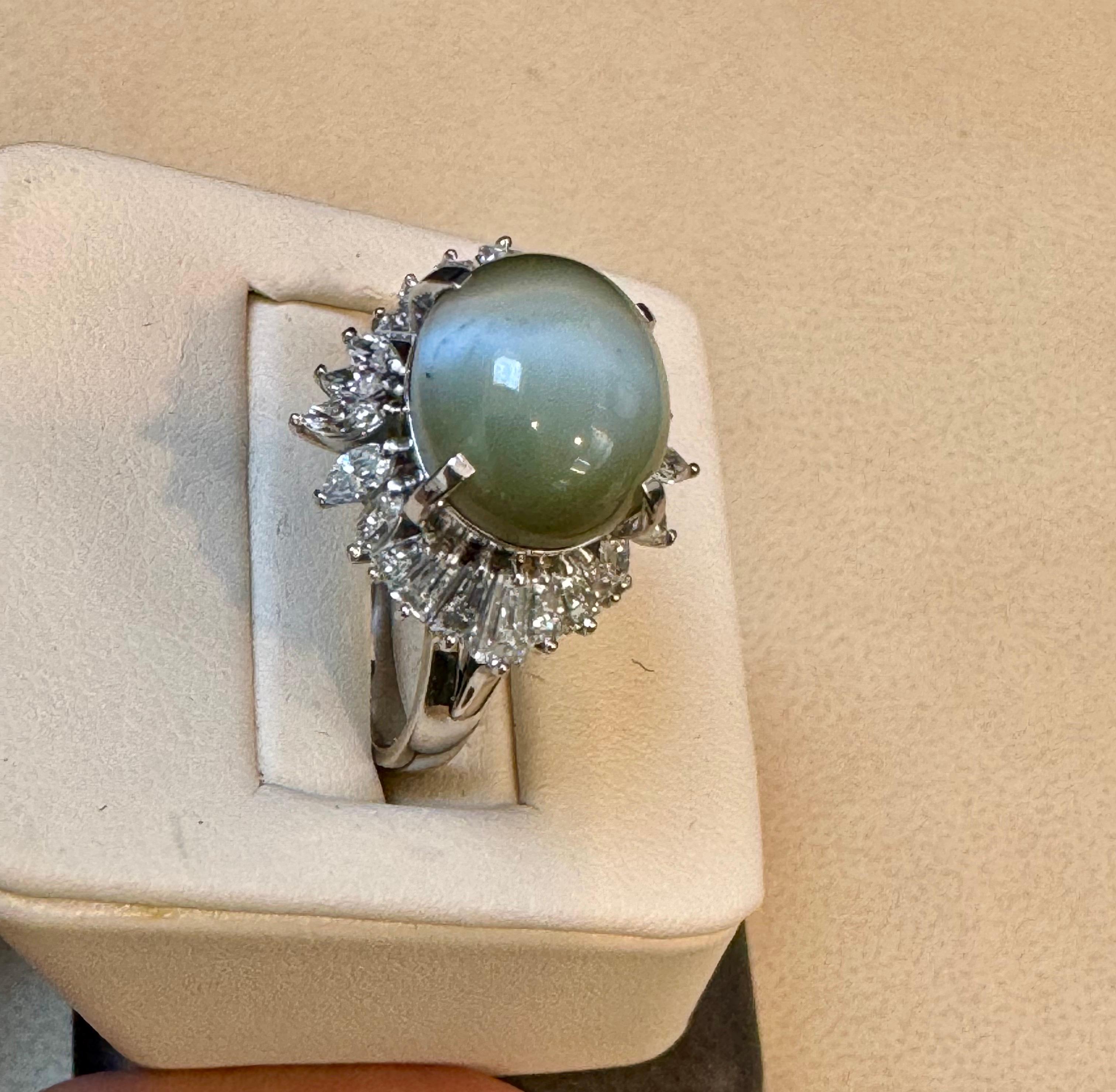 11.6 Ct Chrysoberyl Cats Eye Unisex Ring With Marquise  Diamond Set in platinum For Sale 8