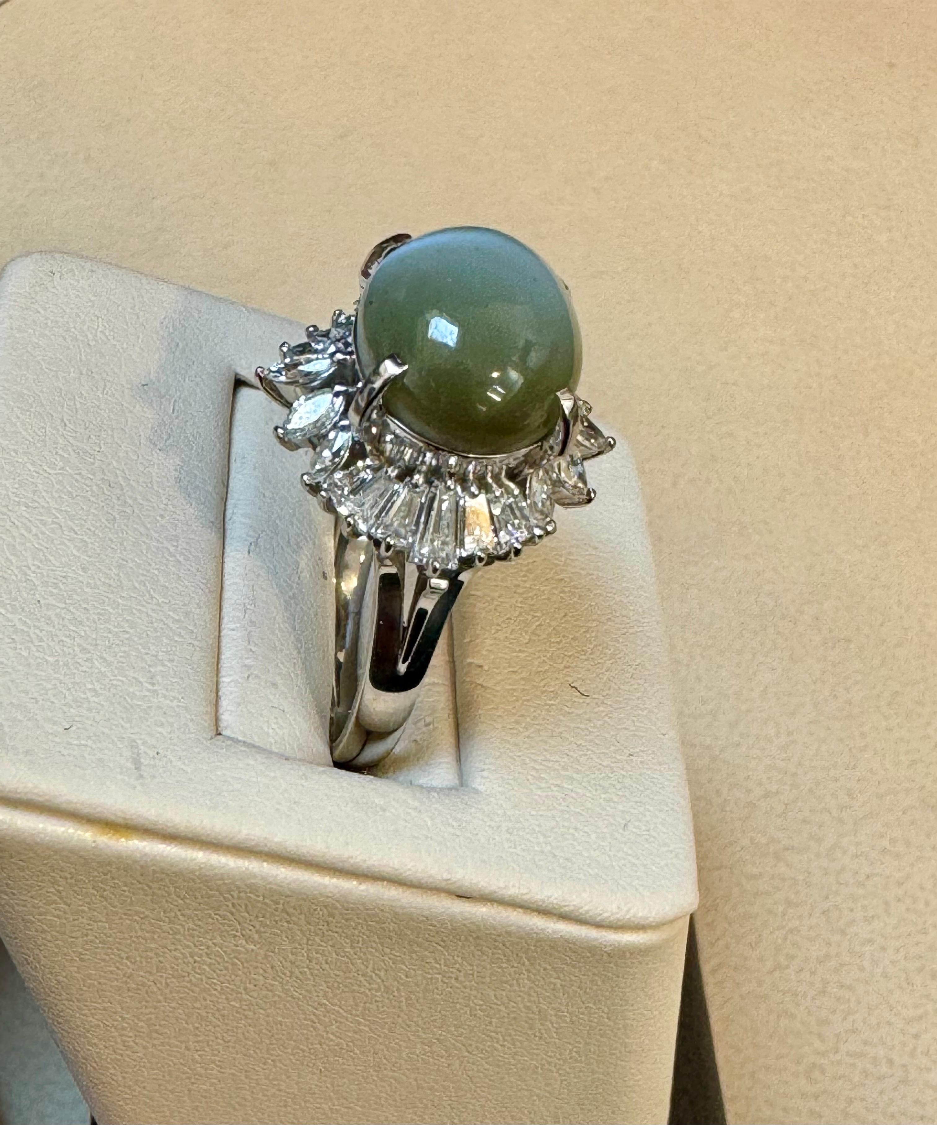 11.6 Ct Chrysoberyl Cats Eye Unisex Ring With Marquise  Diamond Set in platinum For Sale 9