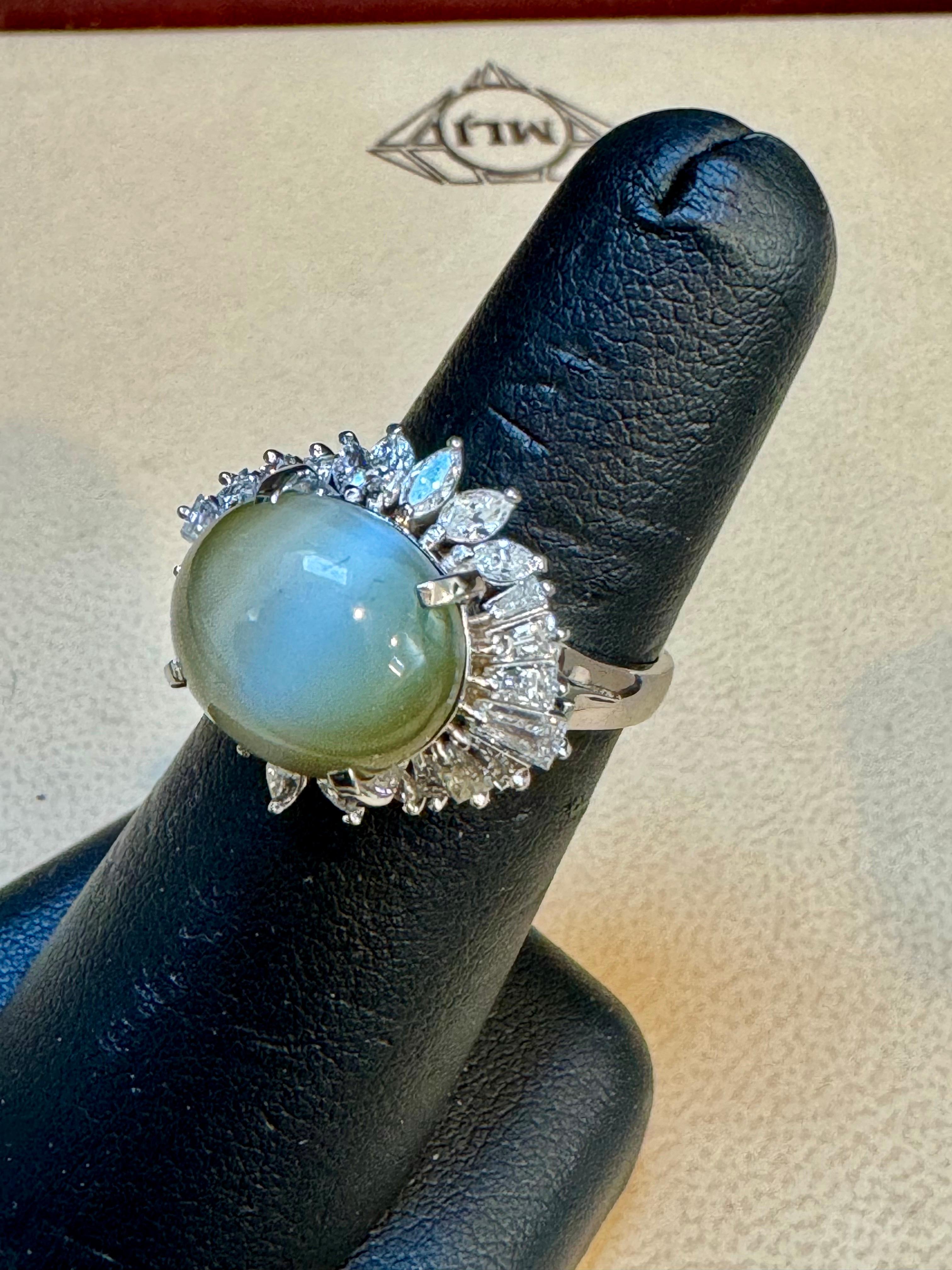 11.6 Ct Chrysoberyl Cats Eye Unisex Ring With Marquise  Diamond Set in platinum For Sale 2