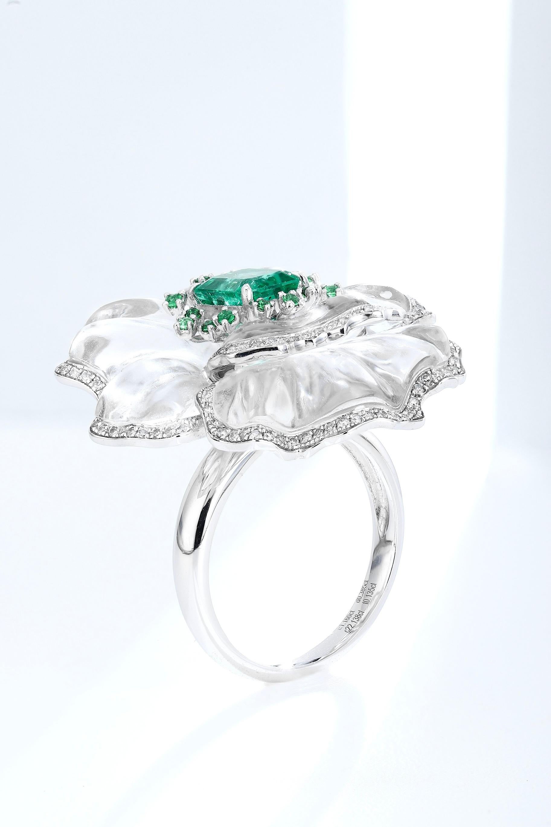 1,16 qt GIA Cert Sin aceite Esmeralda Anillo Con Diamante Natural Y Oro Platino Corte esmeralda en venta