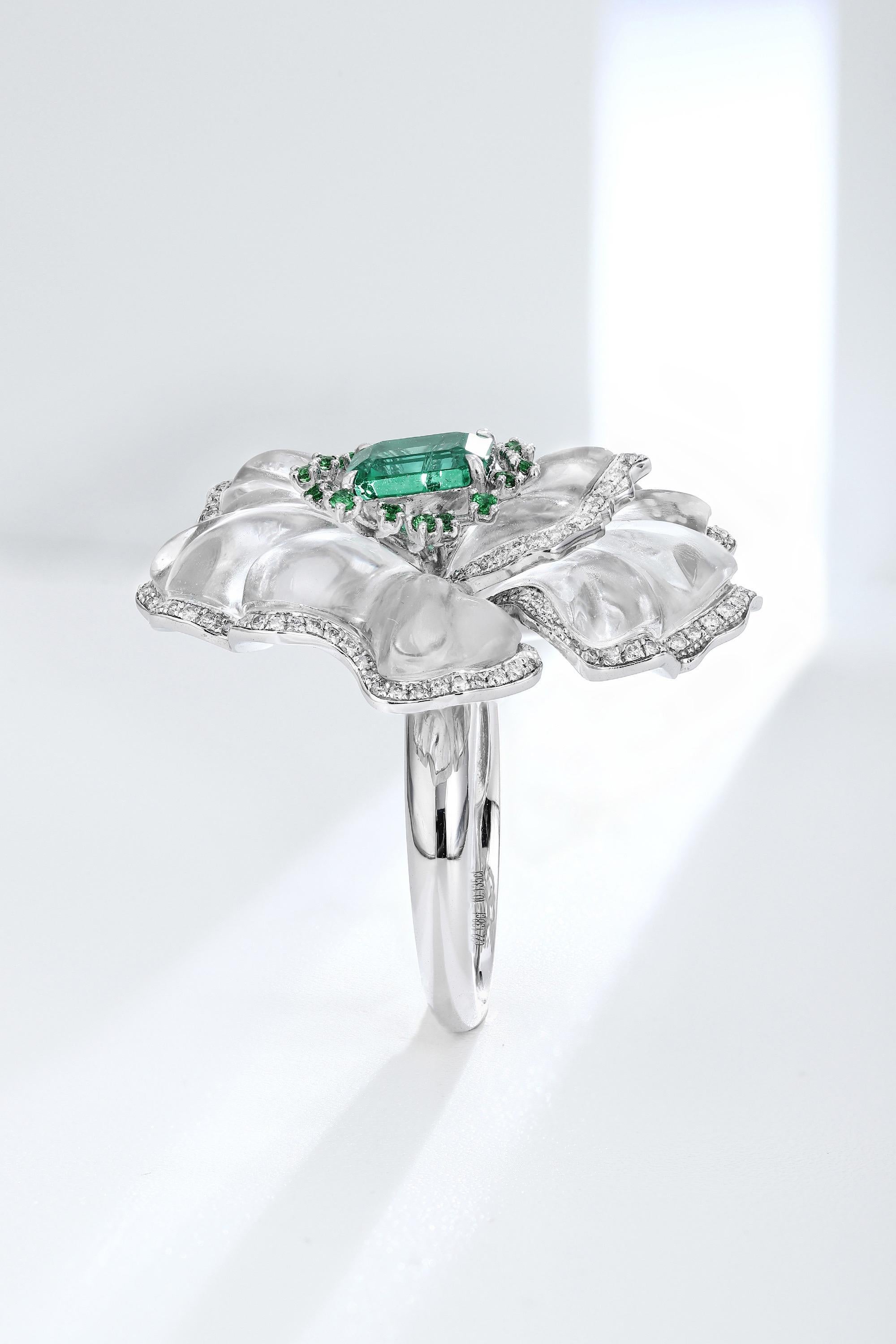 1,16 Ct GIA Cert No Öl Smaragd Ring mit natürlichen Diamanten und Platin Gold im Angebot 1