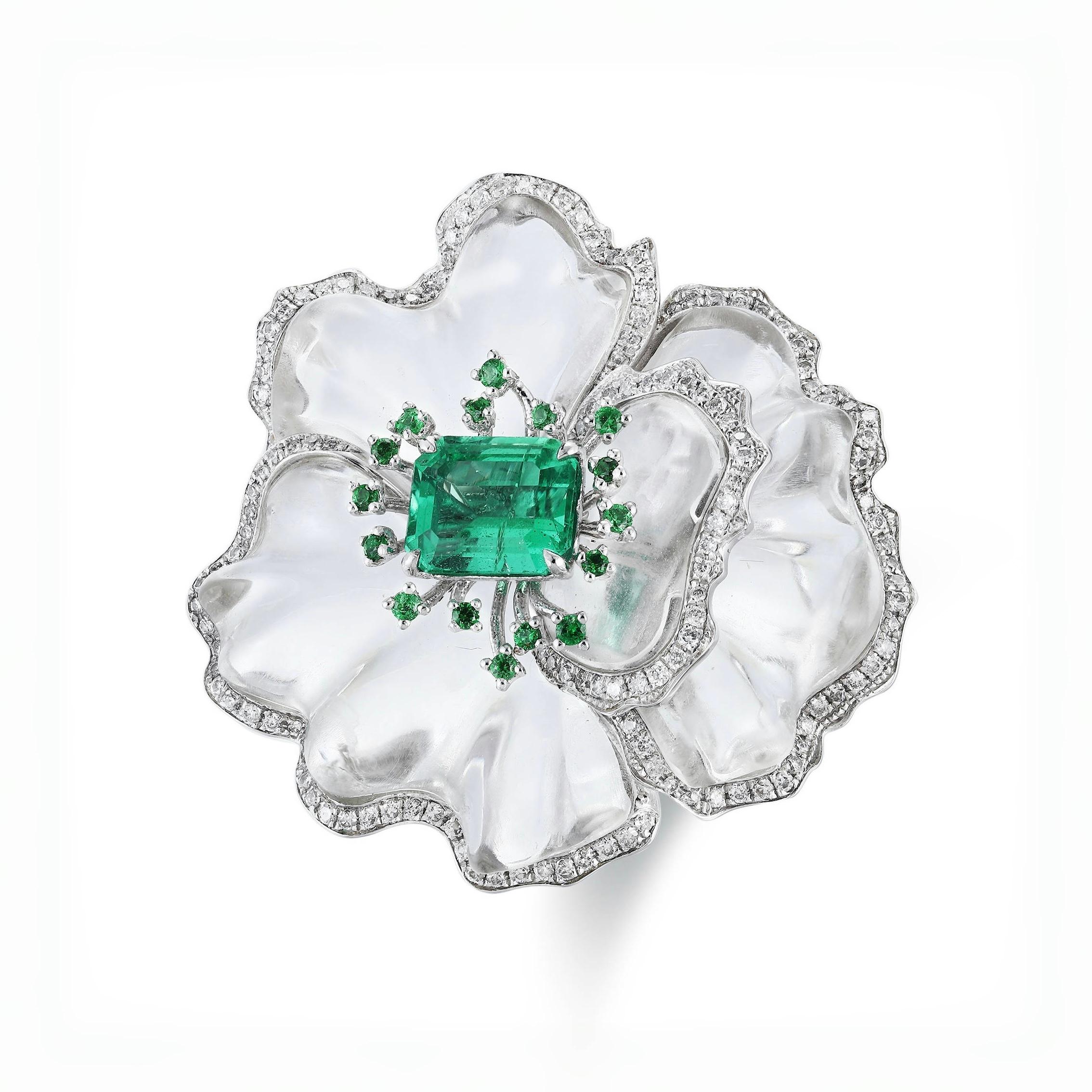 1,16 qt GIA Cert Sin aceite Esmeralda Anillo Con Diamante Natural Y Oro Platino en venta 1