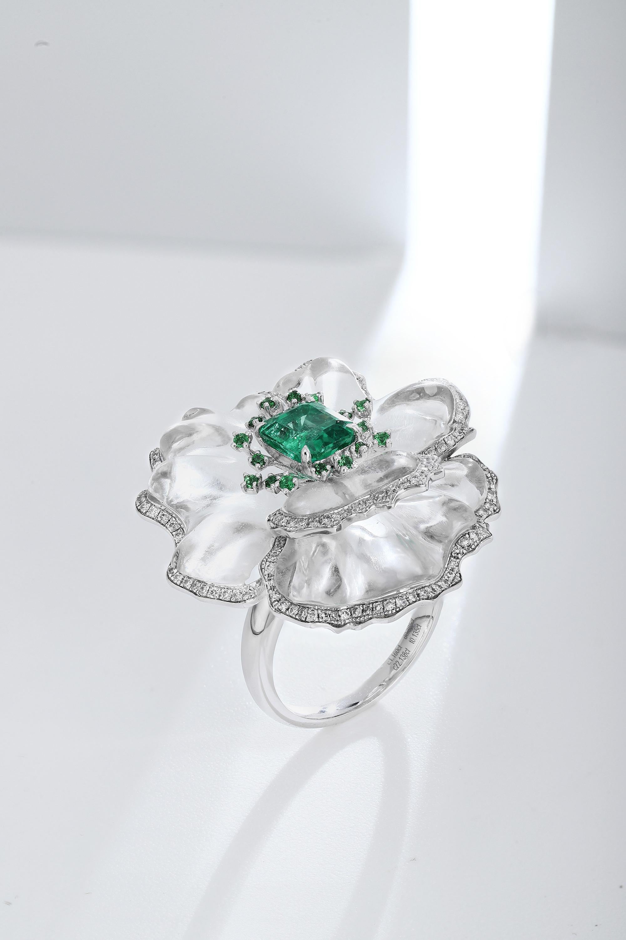 1,16 Ct GIA Cert No Öl Smaragd Ring mit natürlichen Diamanten und Platin Gold im Angebot 3