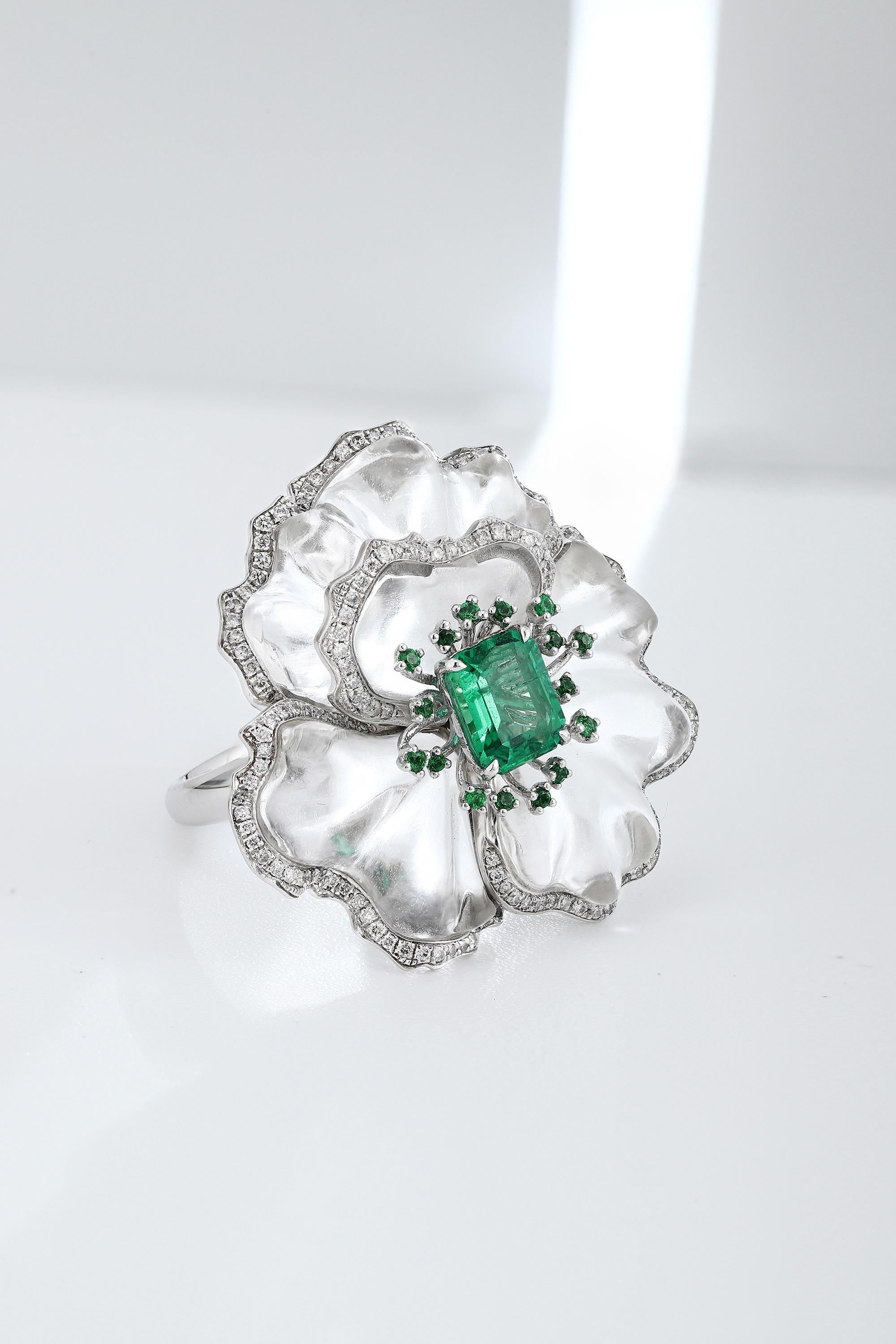 1,16 Ct GIA Cert No Öl Smaragd Ring mit natürlichen Diamanten und Platin Gold im Angebot 4