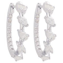 1.16 Ct Natural Diamond Pear Marquise Huggie Hoop Earrings 10K White Gold 21mm