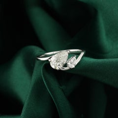 1.16 Ct. Pear Cut Natural Diamond Bypass Ring 18K White Gold Fine Jewelry