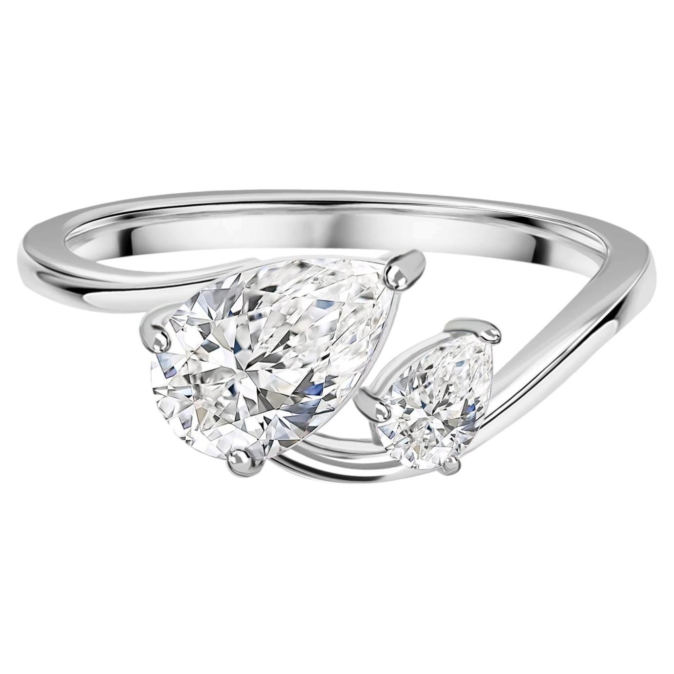 1,16 ct. Bypass-Ring mit natürlichem Diamant im Birnenschliff aus 18 Karat Weißgold – edler Schmuck