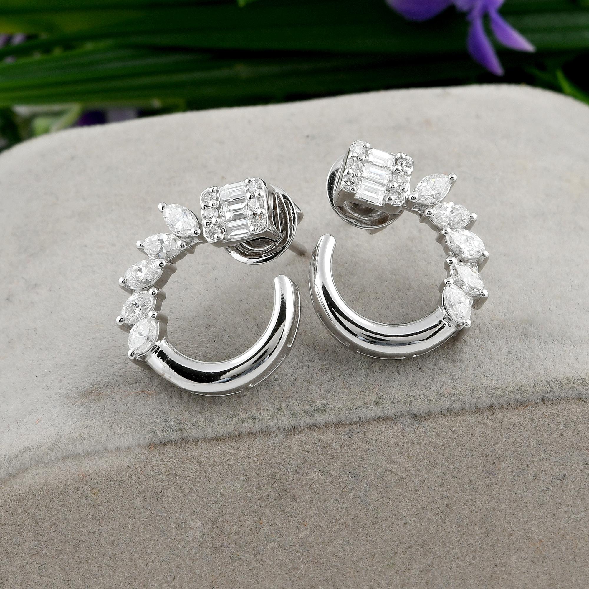 1,16 Ct. SI Claridad HI Color Pendientes de Diamante Baguette Oro Blanco 14 Kilates Moderno en venta