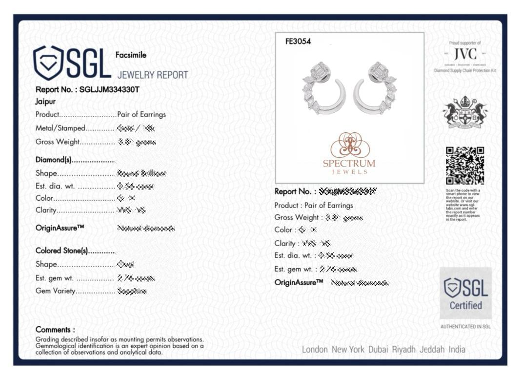 De las mujeres 1,16 Ct. SI Claridad HI Color Pendientes de Diamante Baguette Oro Blanco 14 Kilates en venta
