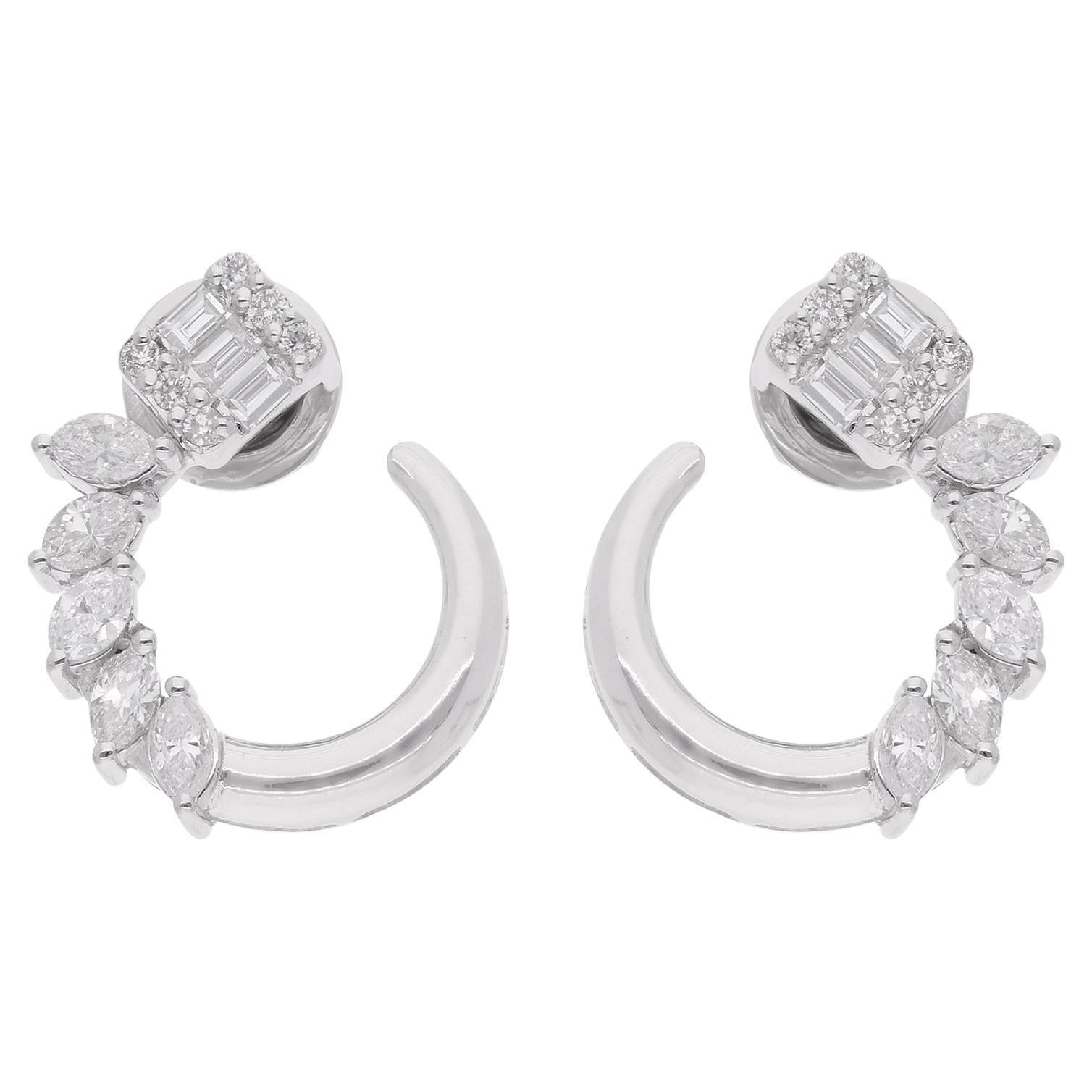 1.16 Ct. SI Clarity HI Color Baguette Diamond Stud Earrings 14 Karat White Gold For Sale