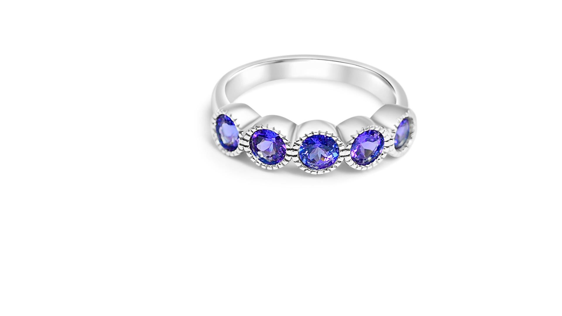 Round Cut 1.16 Ct Tanzanite Art Deco Ring 925 Sterling Silver Engagement Bridal Women Ring