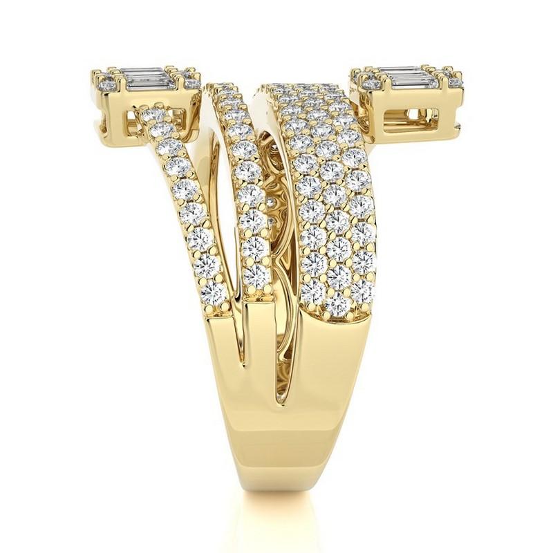 Round Cut 1.16 CTW Diamonds 18K Yellow Gold Classic Collection Fancy Spiral Finger Ring. For Sale