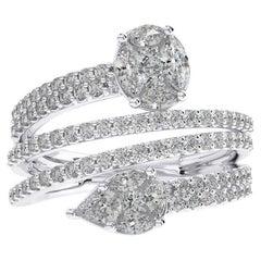 1.16 CTW Round Diamond 14K White Gold Fancy Finger Ring Classic Collection.