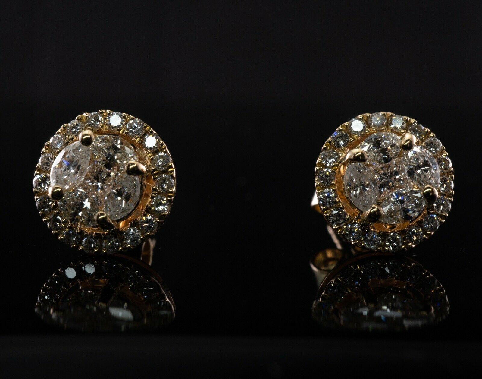 Mixed Cut 1.16 ctw Round Diamond Earrings 14K Gold Cluster Studs For Sale