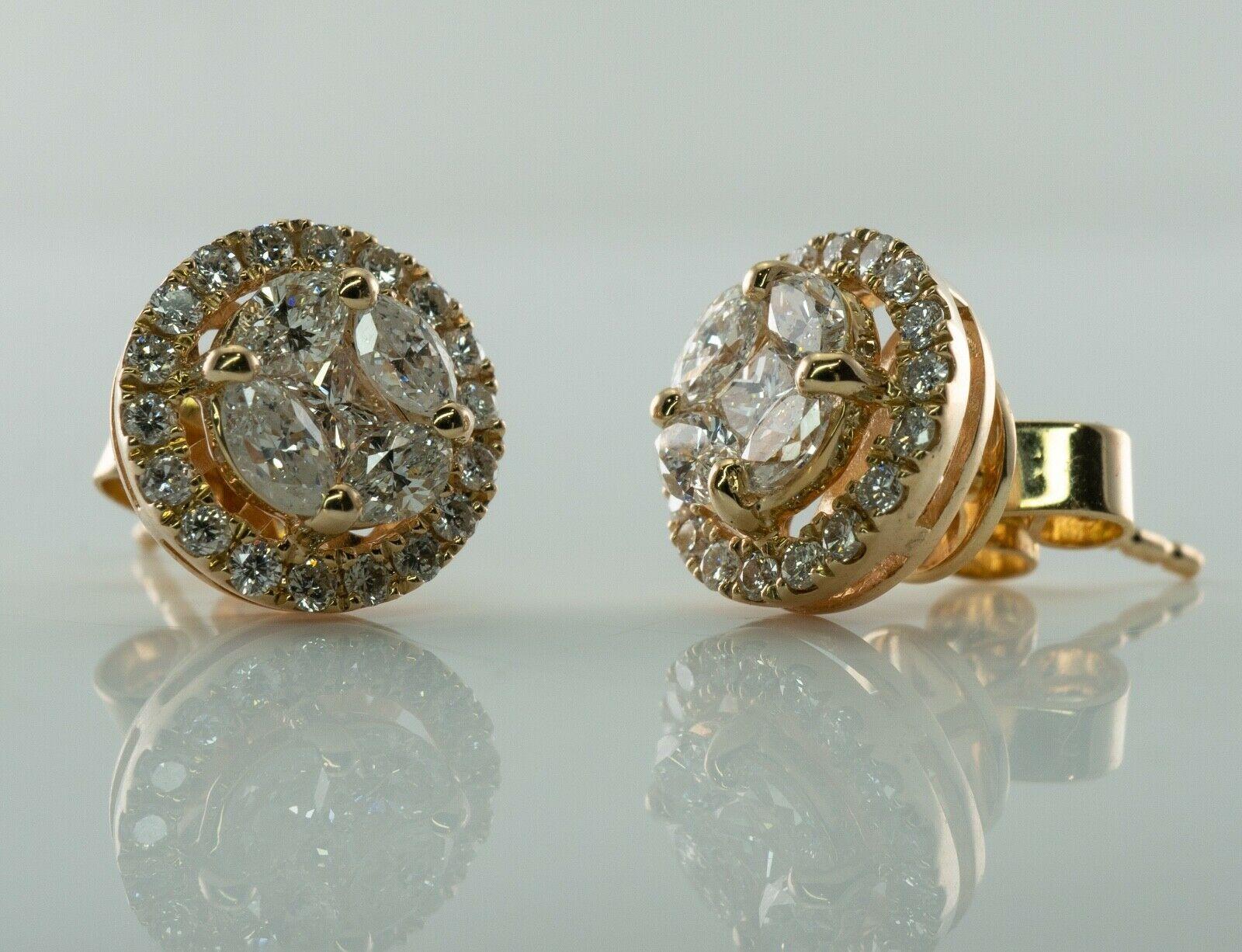1.16 ctw Round Diamond Earrings 14K Gold Cluster Studs In Good Condition For Sale In East Brunswick, NJ