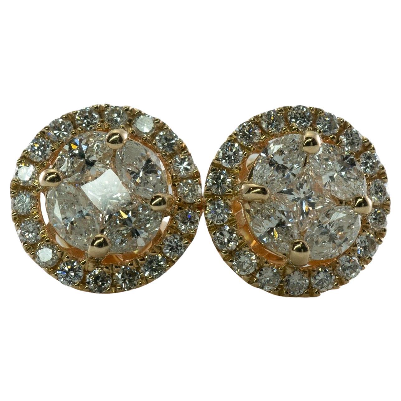 Clous d'oreilles en or 14 carats avec grappe de diamants ronds de 1,16 carat poids total