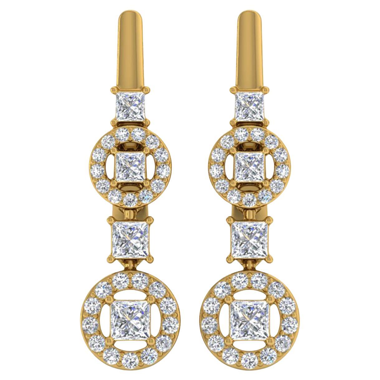 1.16 CTW SI/HI Diamant taille princesse Boucles d
oreilles pendantes en or jaune 18k Fine Jewelry