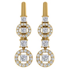 1.16 CTW SI/HI Diamant taille princesse Boucles d
oreilles pendantes en or jaune 18k Fine Jewelry