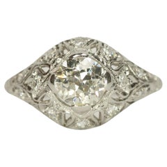 Antique 1.16 Total Carat Old European Round Cut 1920s Art Deco Filigree Engagement Ring