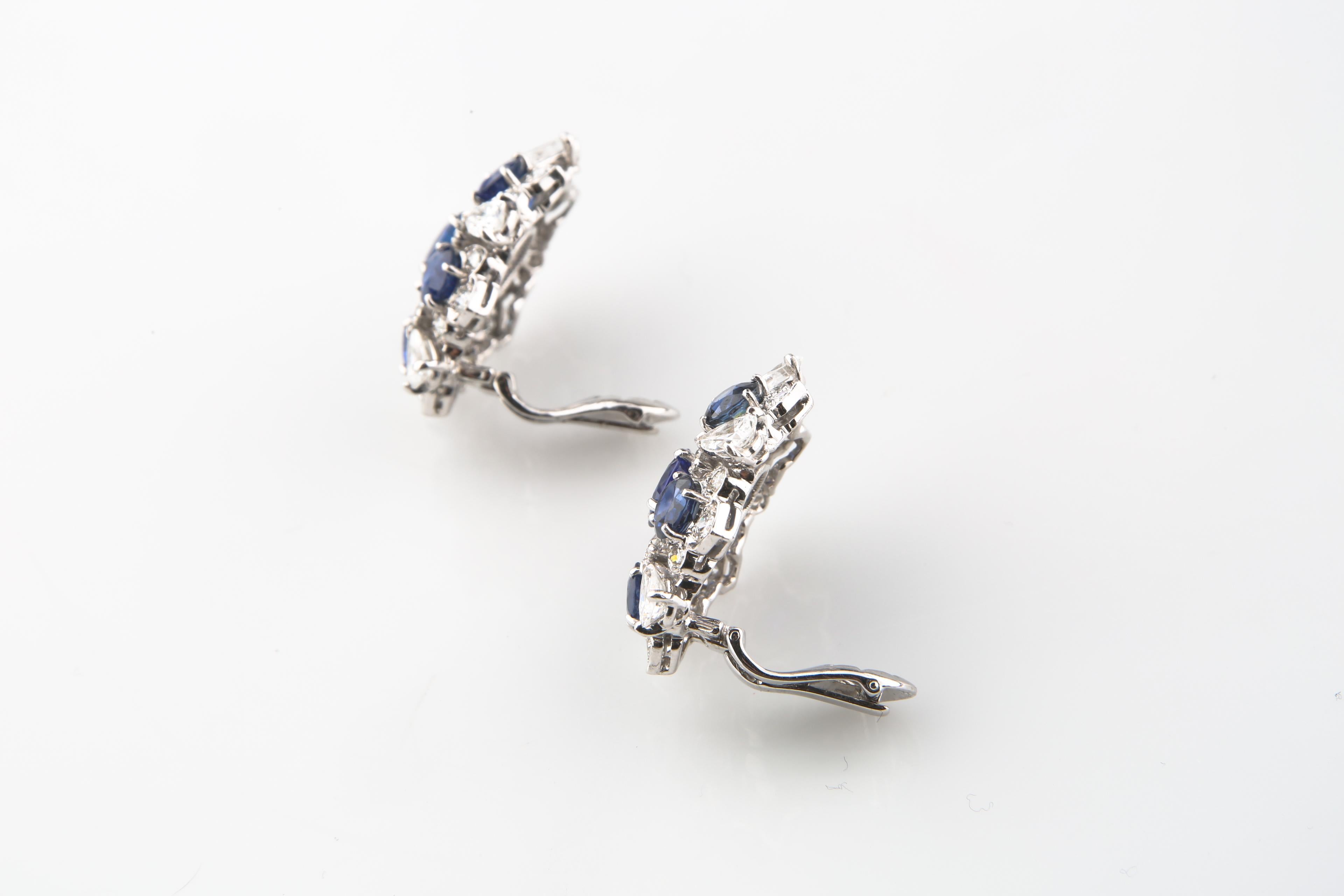 cluster white and blue sapphire earrings