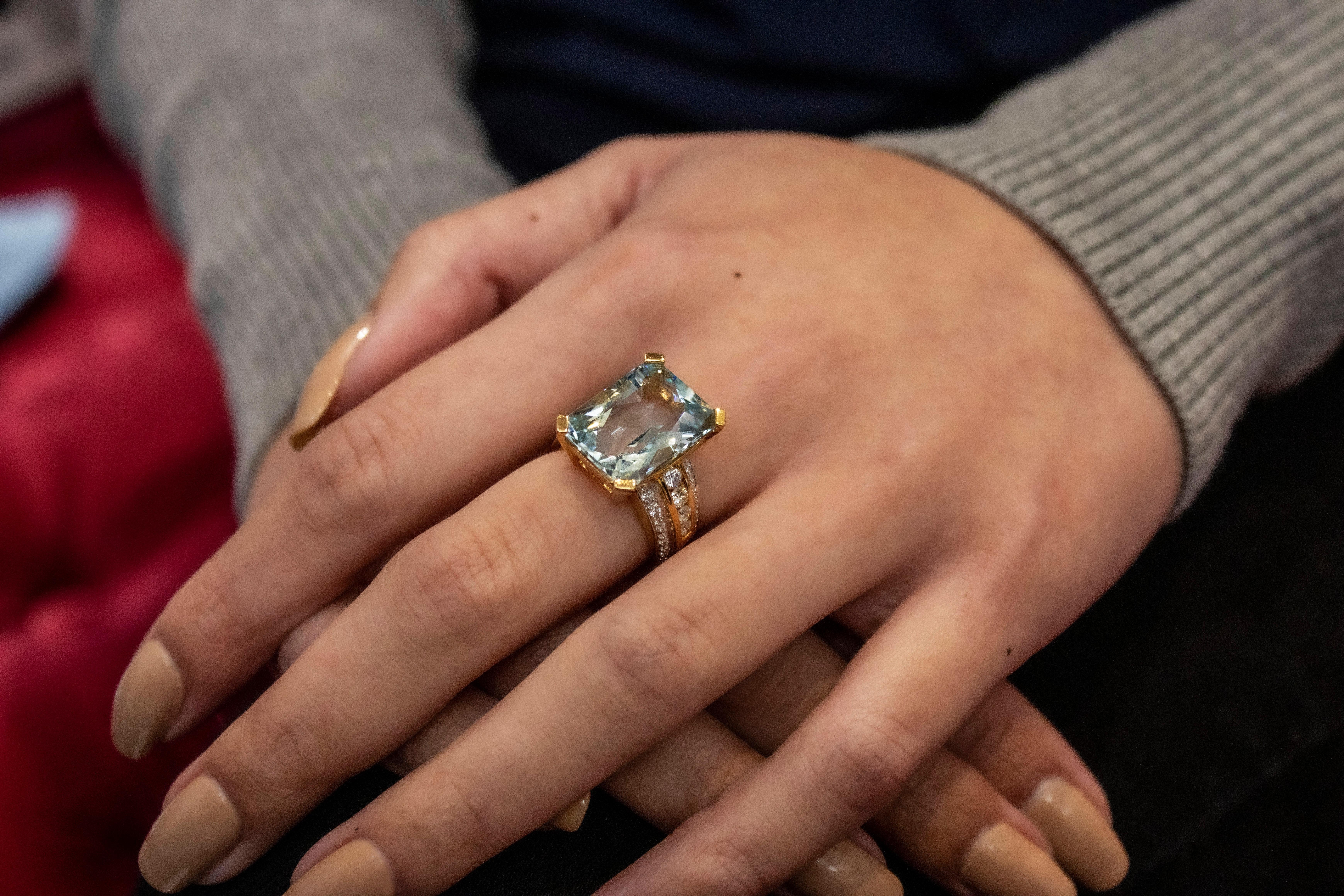 11.60 Carat Emerald Cut Aquamarine and Diamond Cocktail Ring 1