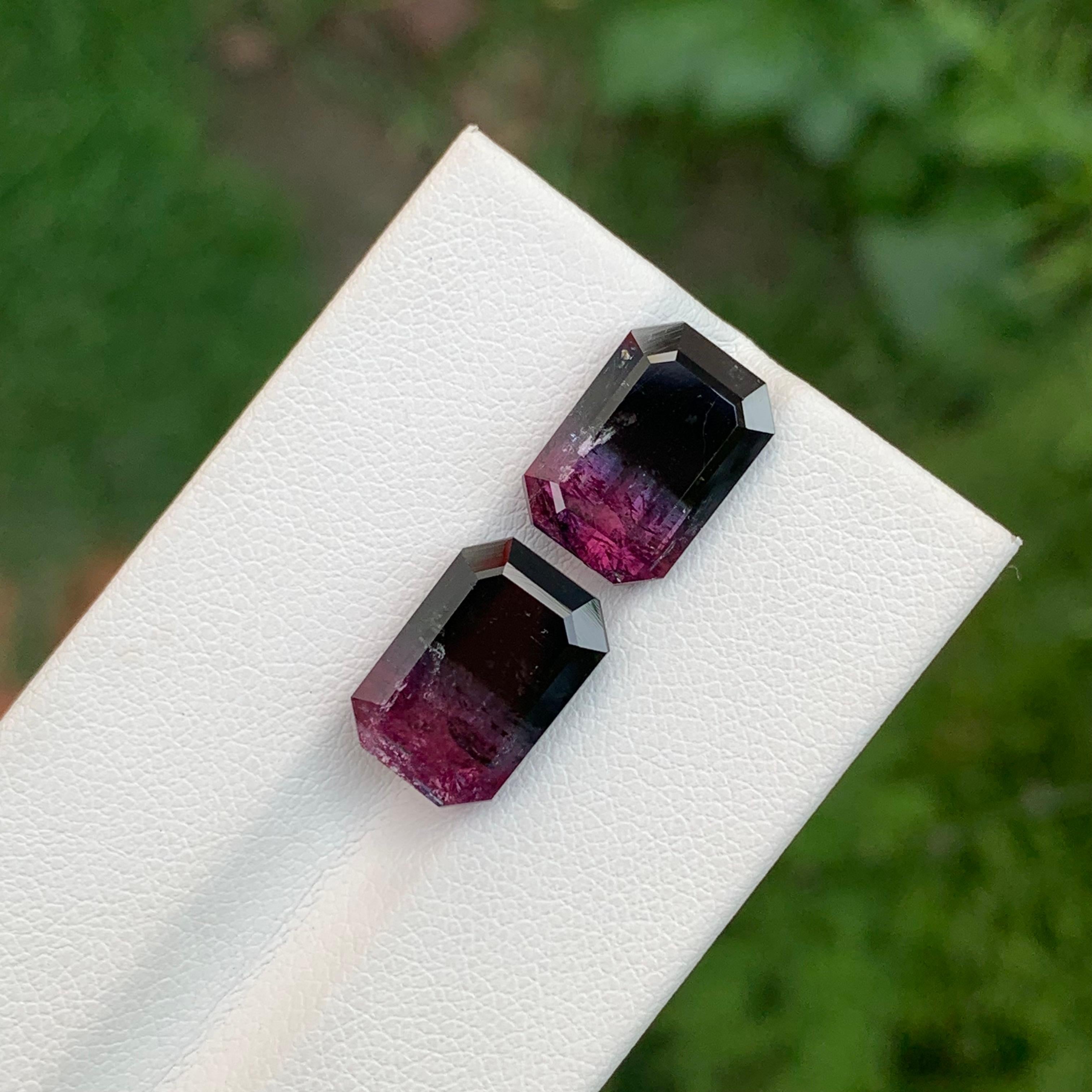 Taille émeraude Pierre de naissance d'octobre 11,60 carats, tourmaline naturelle libre bicolore exquise en vente