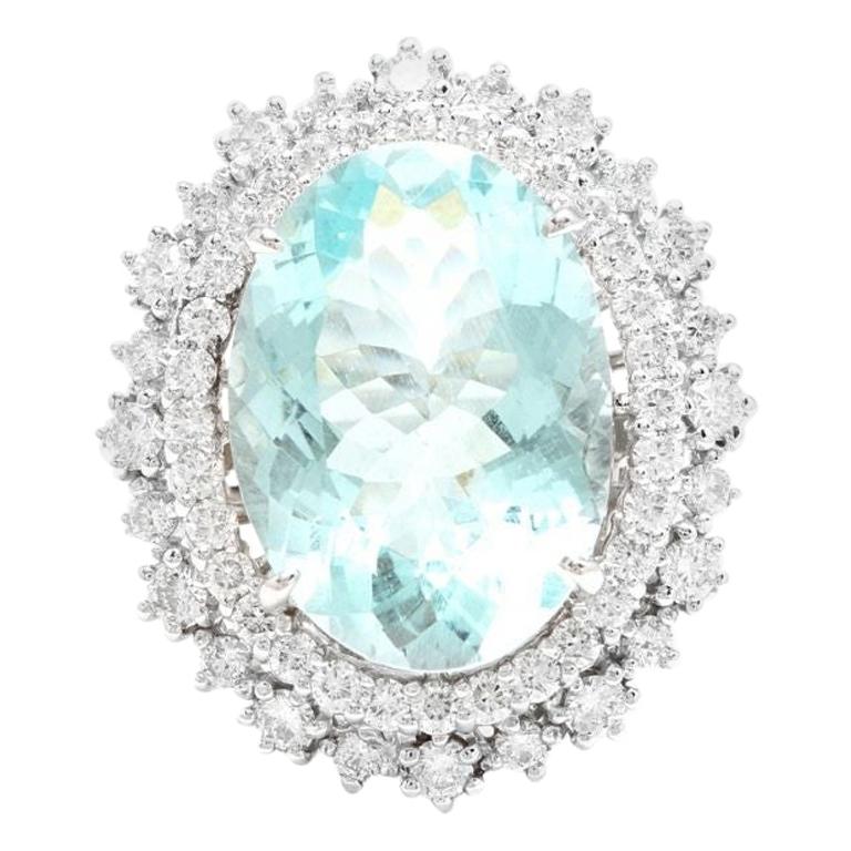 11.60 Carat Natural Aquamarine and Diamond 14 Karat Solid White Gold Ring