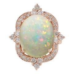 11.60 Carat Natural Opal 18 Karat Rose Gold Diamond Ring