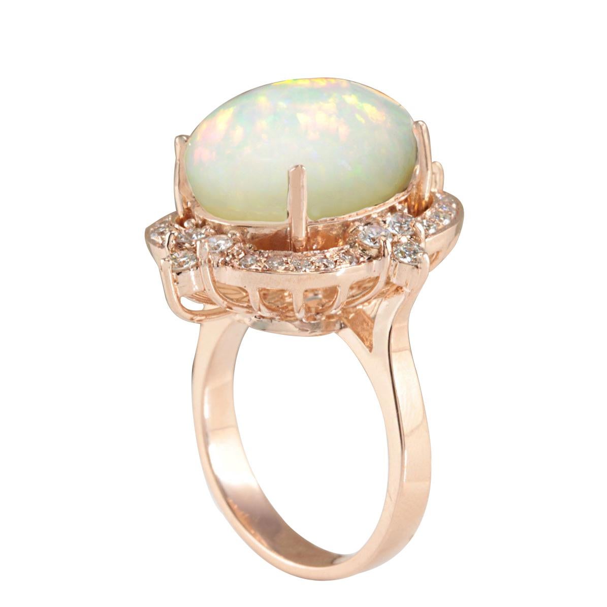 Oval Cut Opal Diamond Ring In 14 Karat Rose Gold For Sale