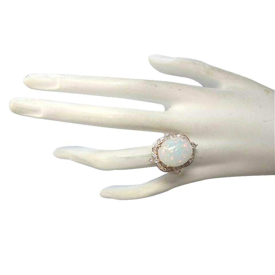 Opal Diamond Ring In 14 Karat Rose Gold In New Condition For Sale In Los Angeles, CA