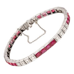 11.60 Carat Ruby Diamond Platinum Tennis Bracelet