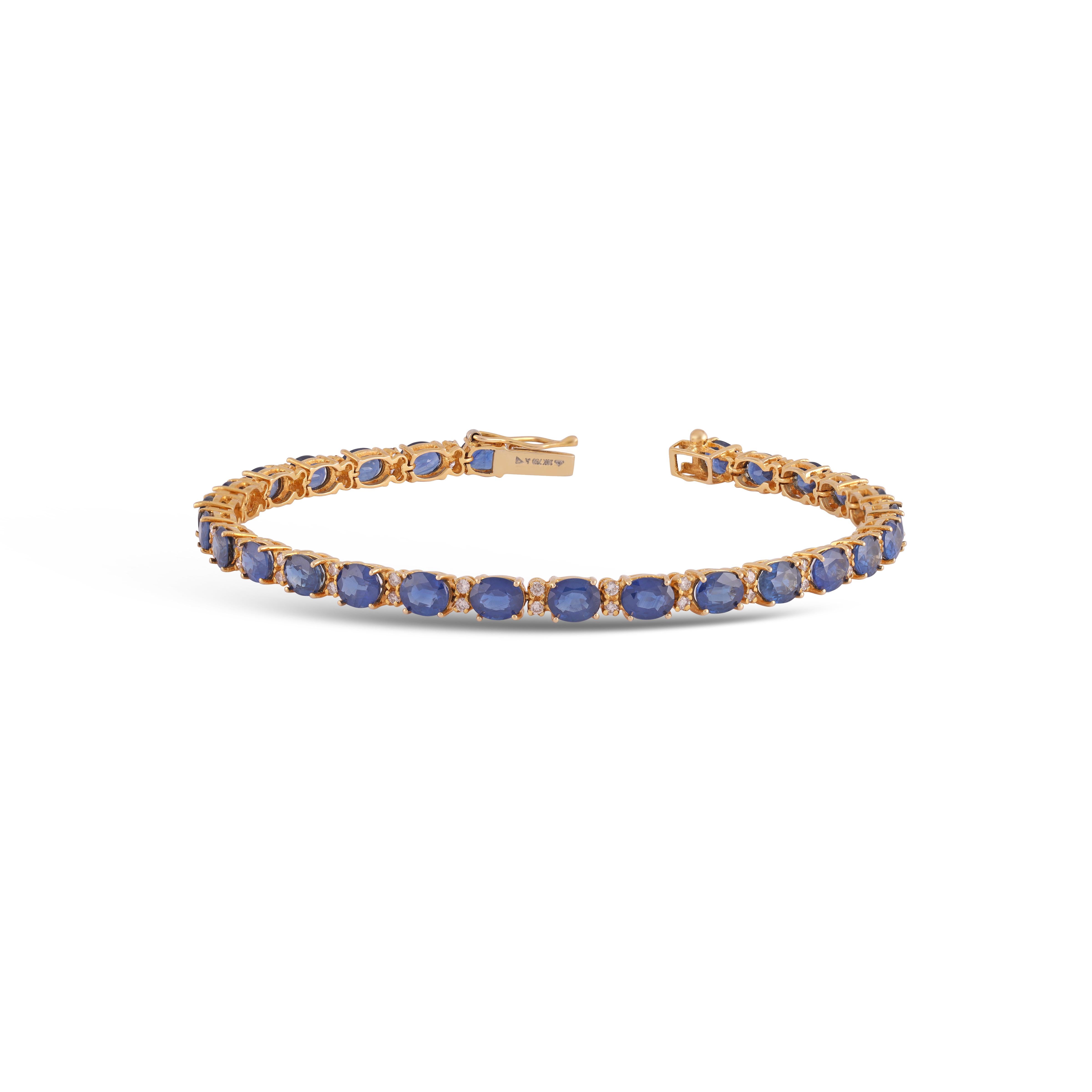 11.60 Carat Sapphire and Diamond  Bracelet in 18K Gold

This magnificent Oval shape sapphire tennis bracelet is incredulous. The solitaire Oval-shaped Oval-cut sapphires are beautifully With Single  Diamonds making the bracelet more graceful and