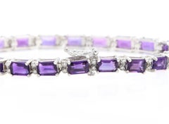 11.60 Carats Natural Amethyst & Diamond 14k Solid White Gold Bracelet