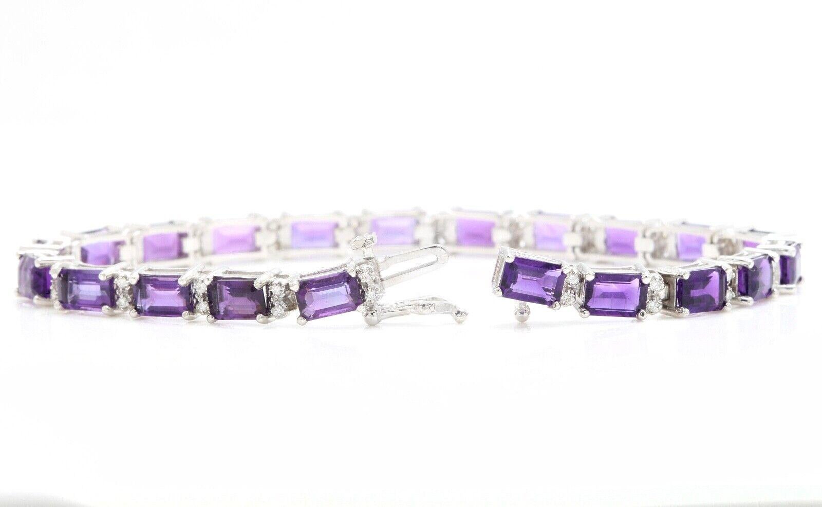 Mixed Cut 11.60 Carats Natural Amethyst & Diamond 14k Solid White Gold Bracelet For Sale