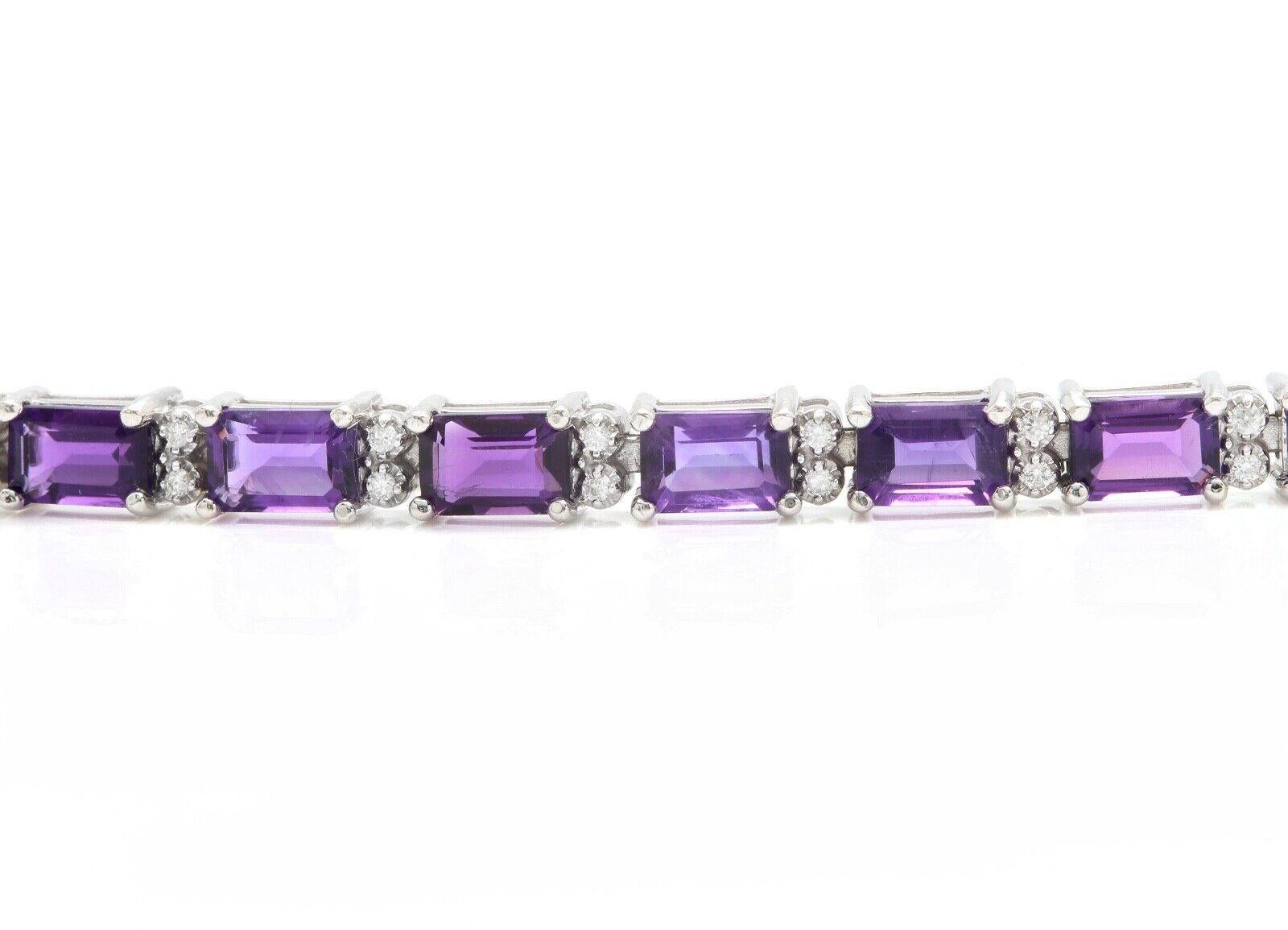 11.60 Carats Natural Amethyst & Diamond 14k Solid White Gold Bracelet In New Condition For Sale In Los Angeles, CA