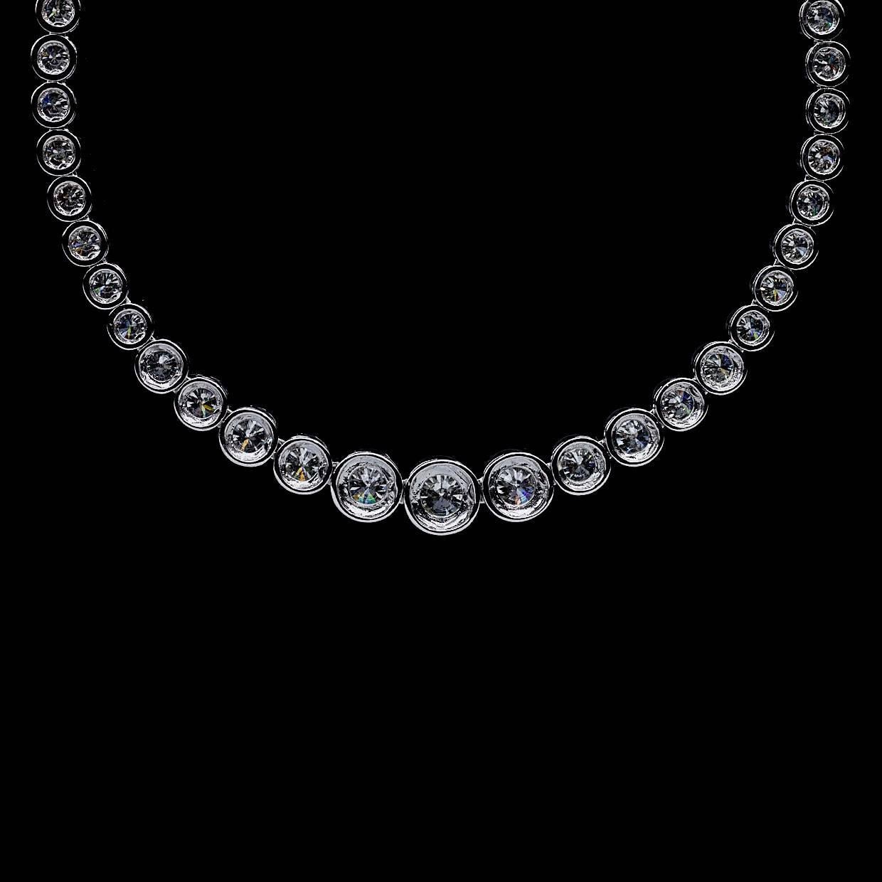 Round Cut 11.60 Carat White Gold Riviera Round Diamond Necklace