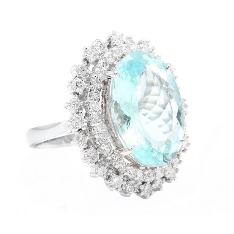 11.60 Carats Exquisite Natural Aquamarine and Diamond 14K Solid White Gold Ring

Total Natural Aquamarine Weight is: Approx. 10.00 Carats

Aquamarine Treatment: Heat

Aquamarine Measures: Approx. 18.00 x 13.00mm

Natural Round Diamonds Weight: