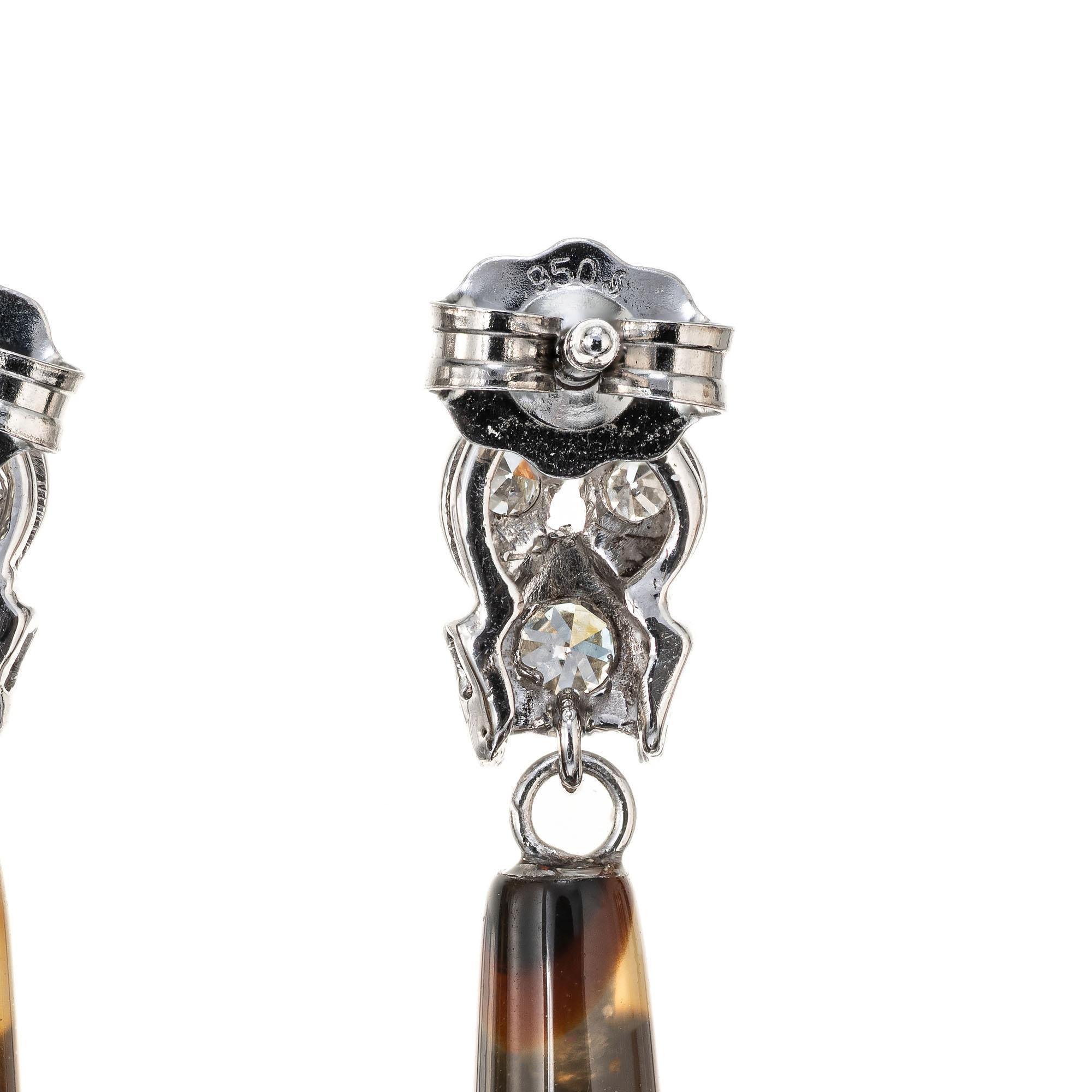 11.62 Carat Banded Agate Diamond Platinum Dangle Earrings In Good Condition For Sale In Stamford, CT