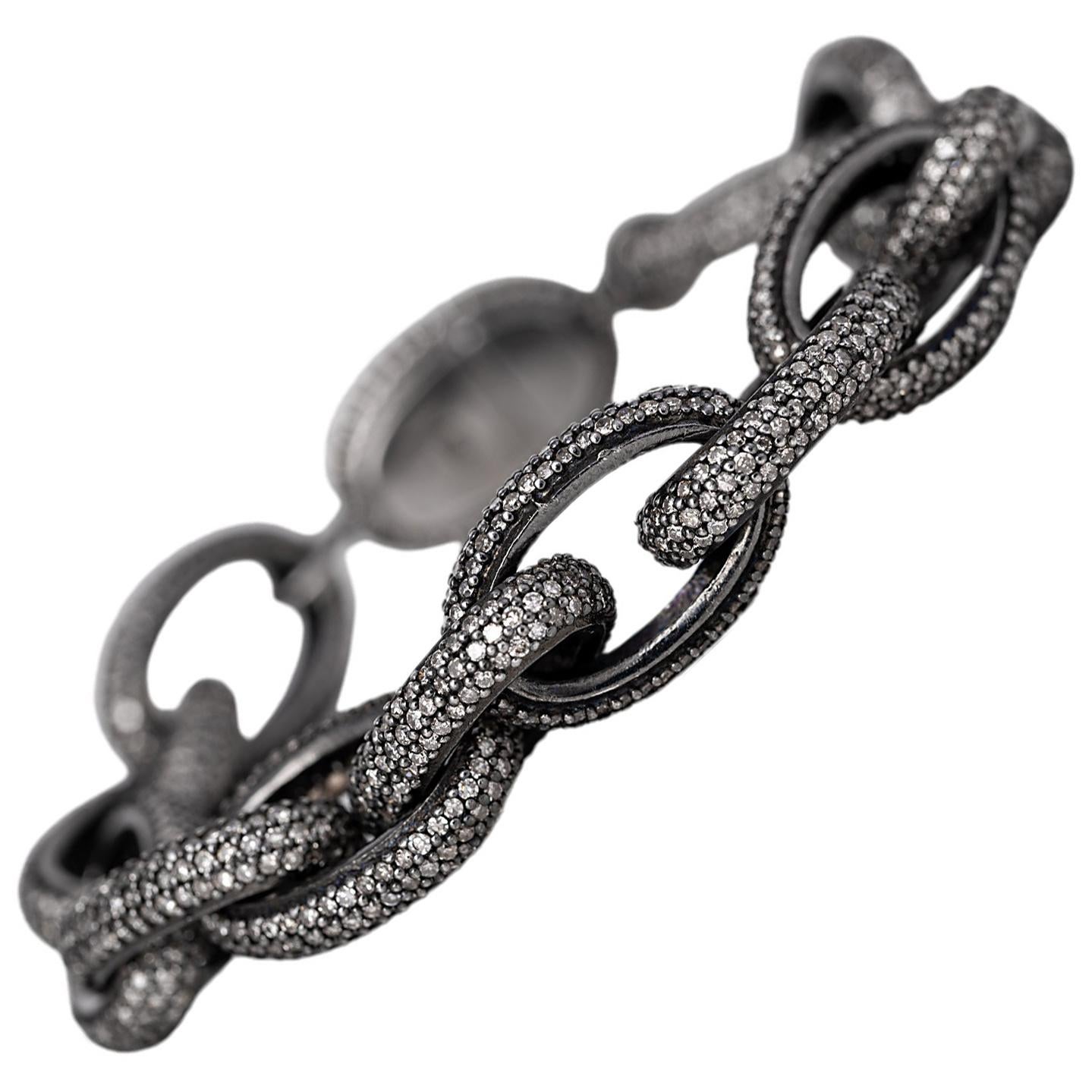 11.62 Carat Diamond Link Tennis Bracelet in Victorian Style For Sale