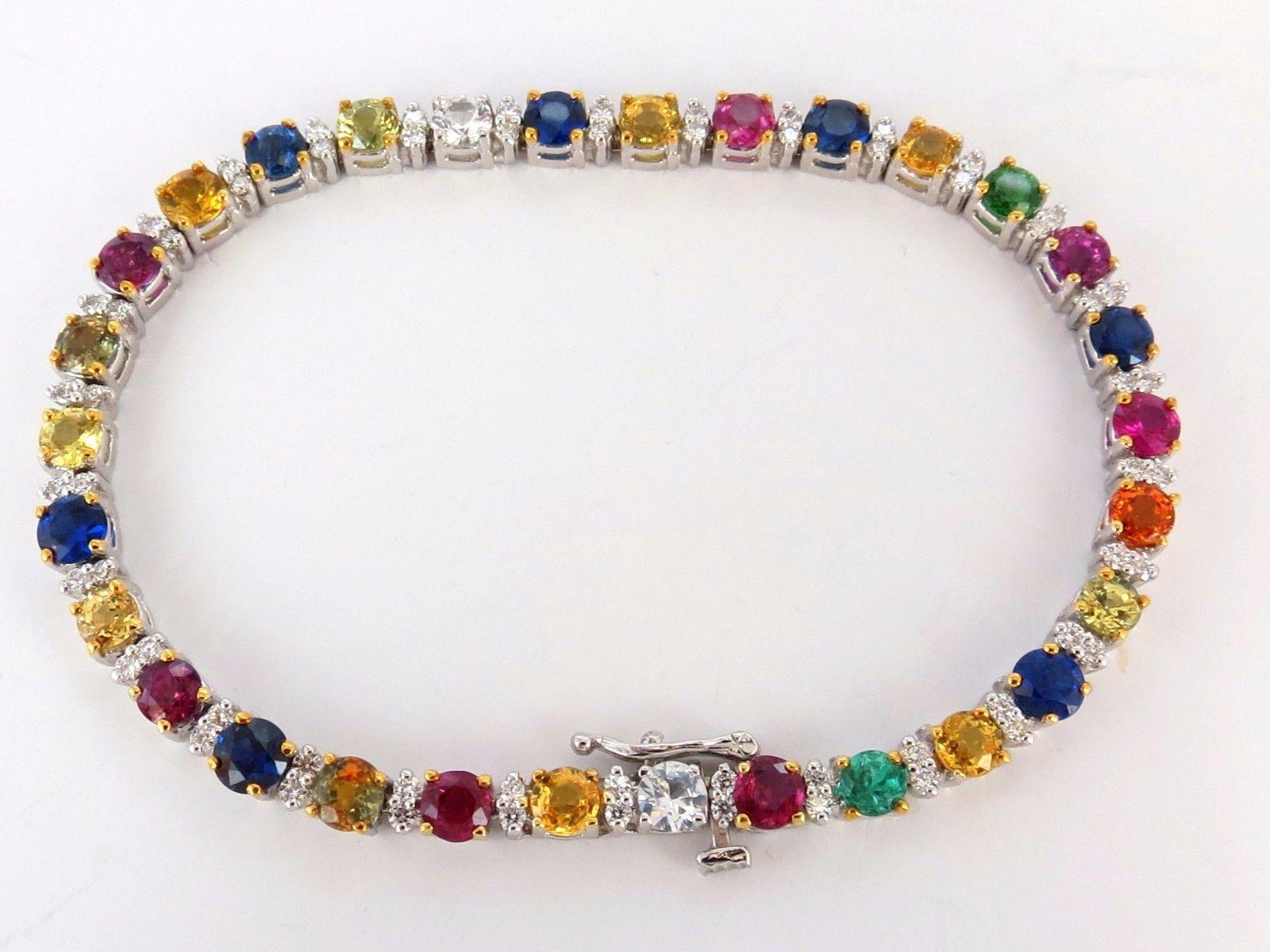 Round Cut 11.62ct natural tsavorite emerald sapphires diamond tennis bracelet 14kt +colors