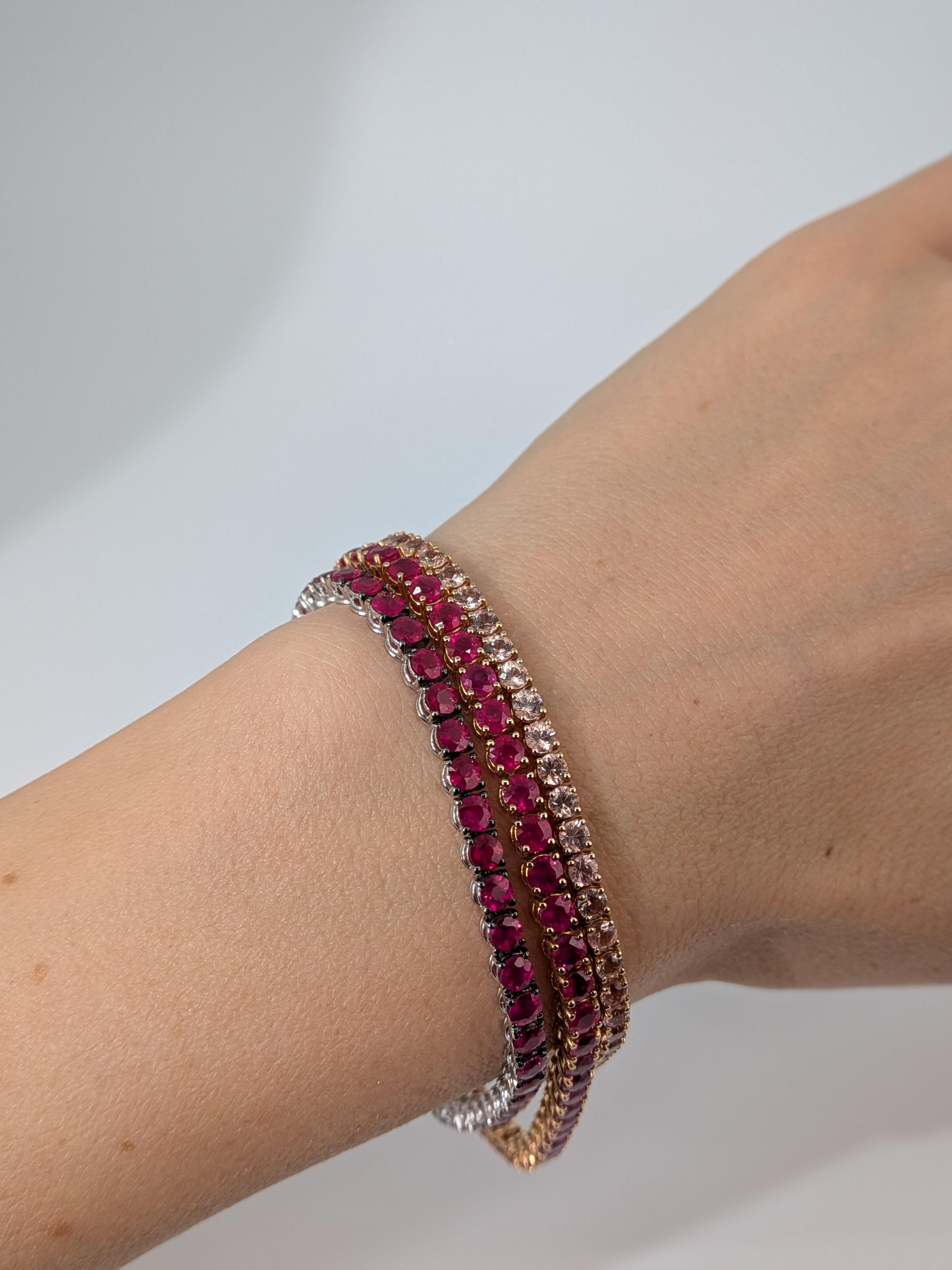 11.62ct Pink Natural Ruby Tennis Bracelet in 18k 750 Rose Gold 19.5cm x 3.4mm en venta 7