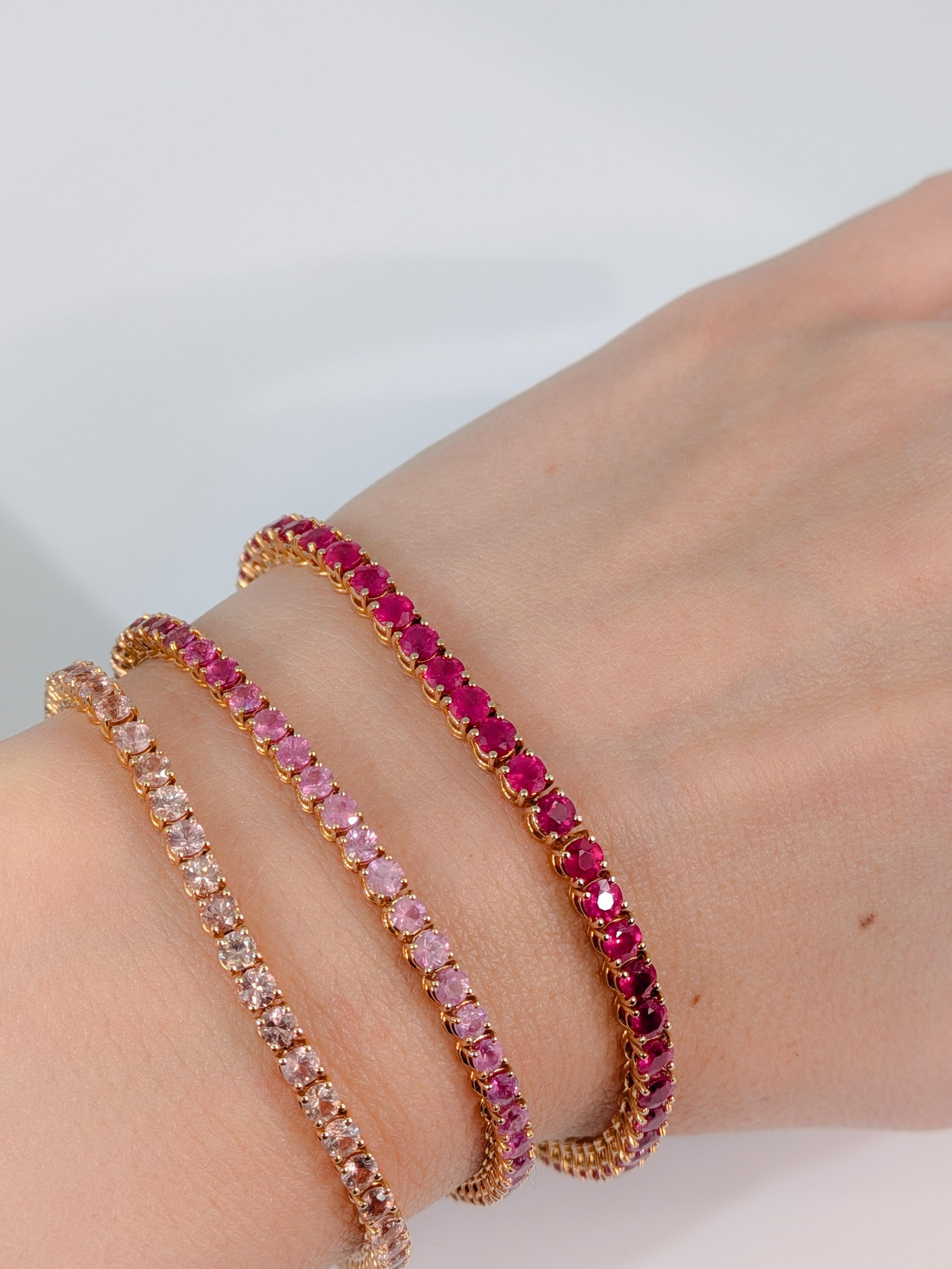 11.62ct Pink Natural Ruby Tennis Bracelet in 18k 750 Rose Gold 19.5cm x 3.4mm en venta 1