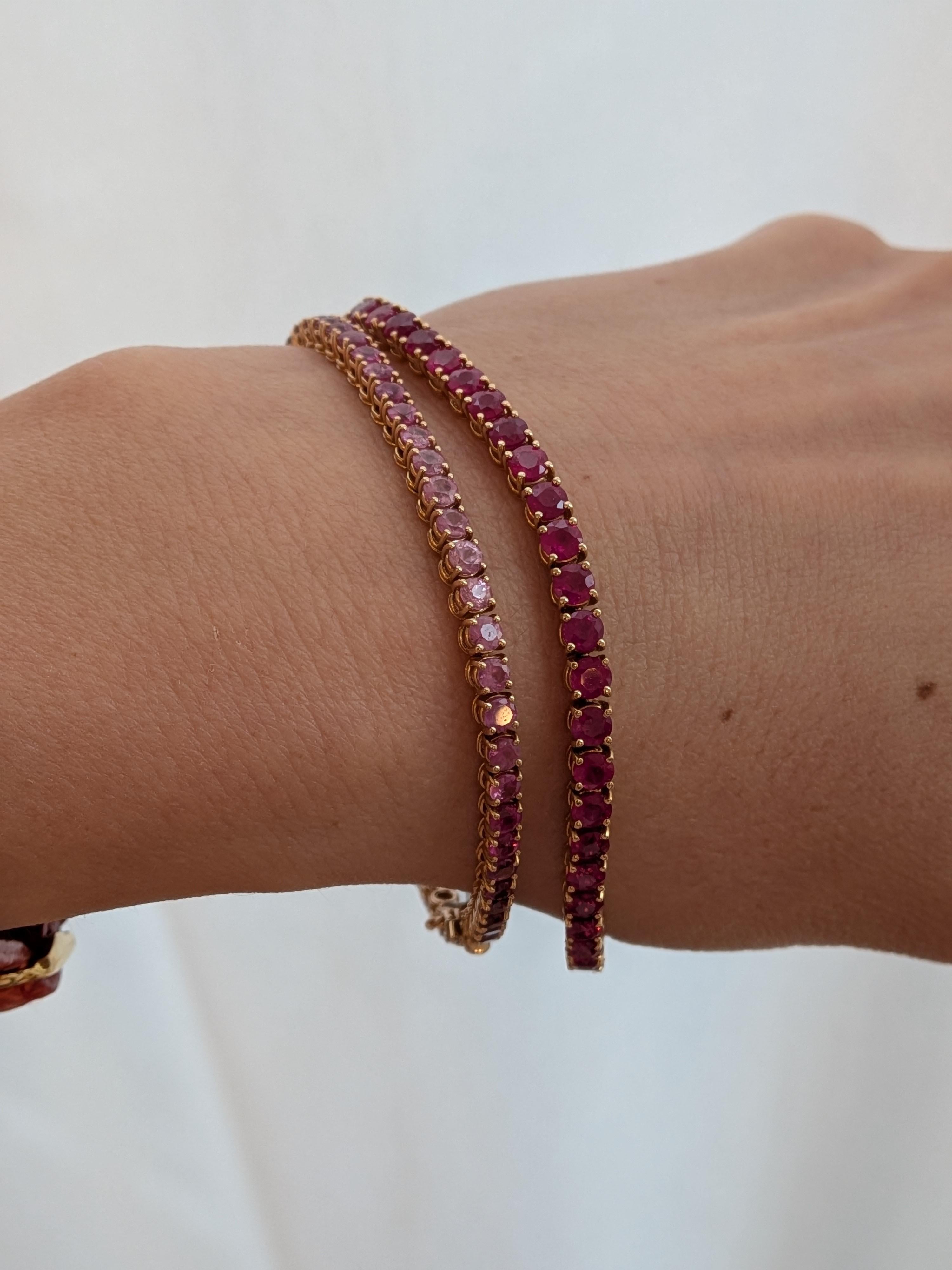 11.62ct Pink Natural Ruby Tennis Bracelet in 18k 750 Rose Gold 19.5cm x 3.4mm en venta 3