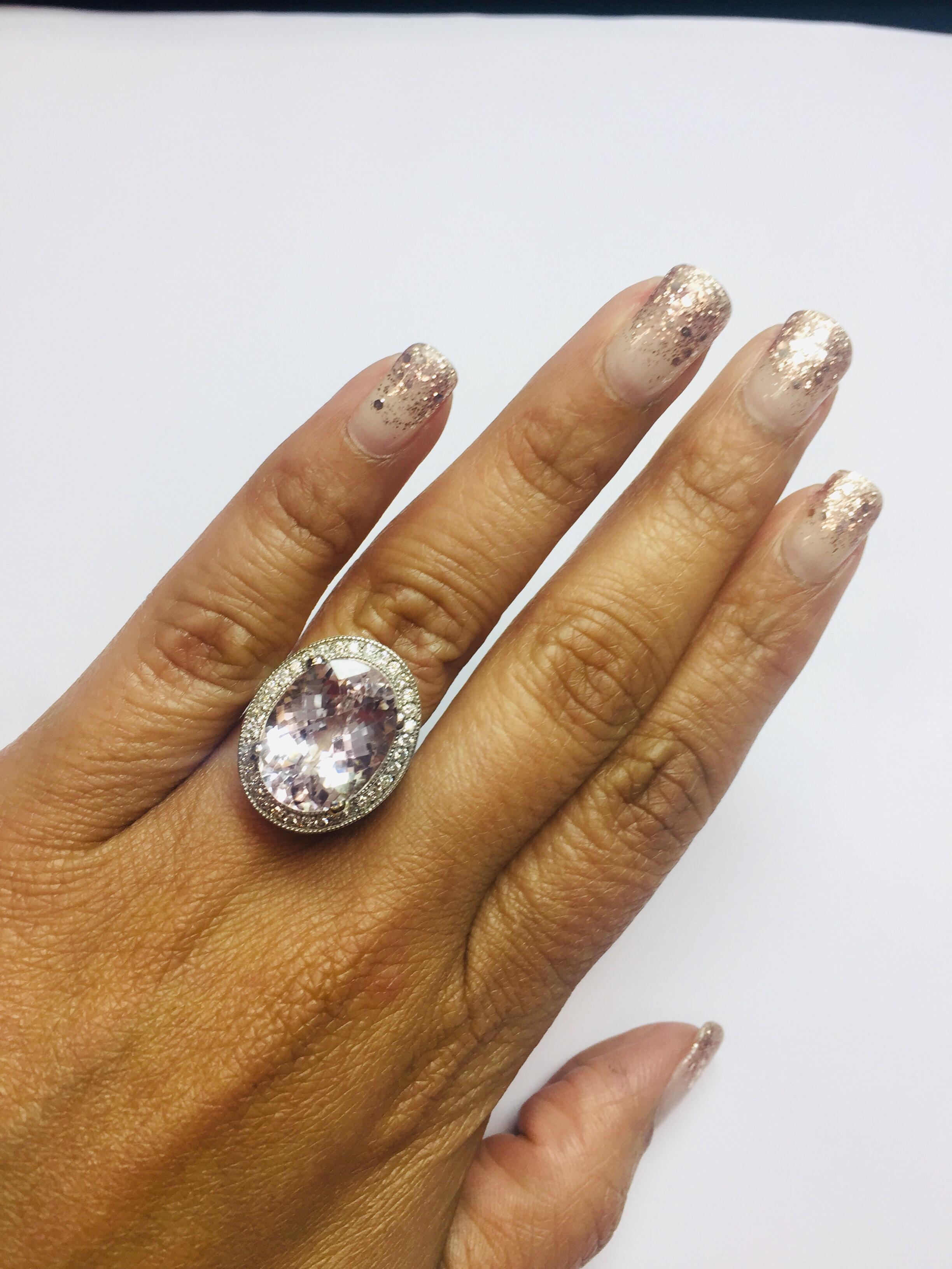 11.63 Carat Kunzite Diamond Cocktail White Gold Ring In New Condition For Sale In Los Angeles, CA