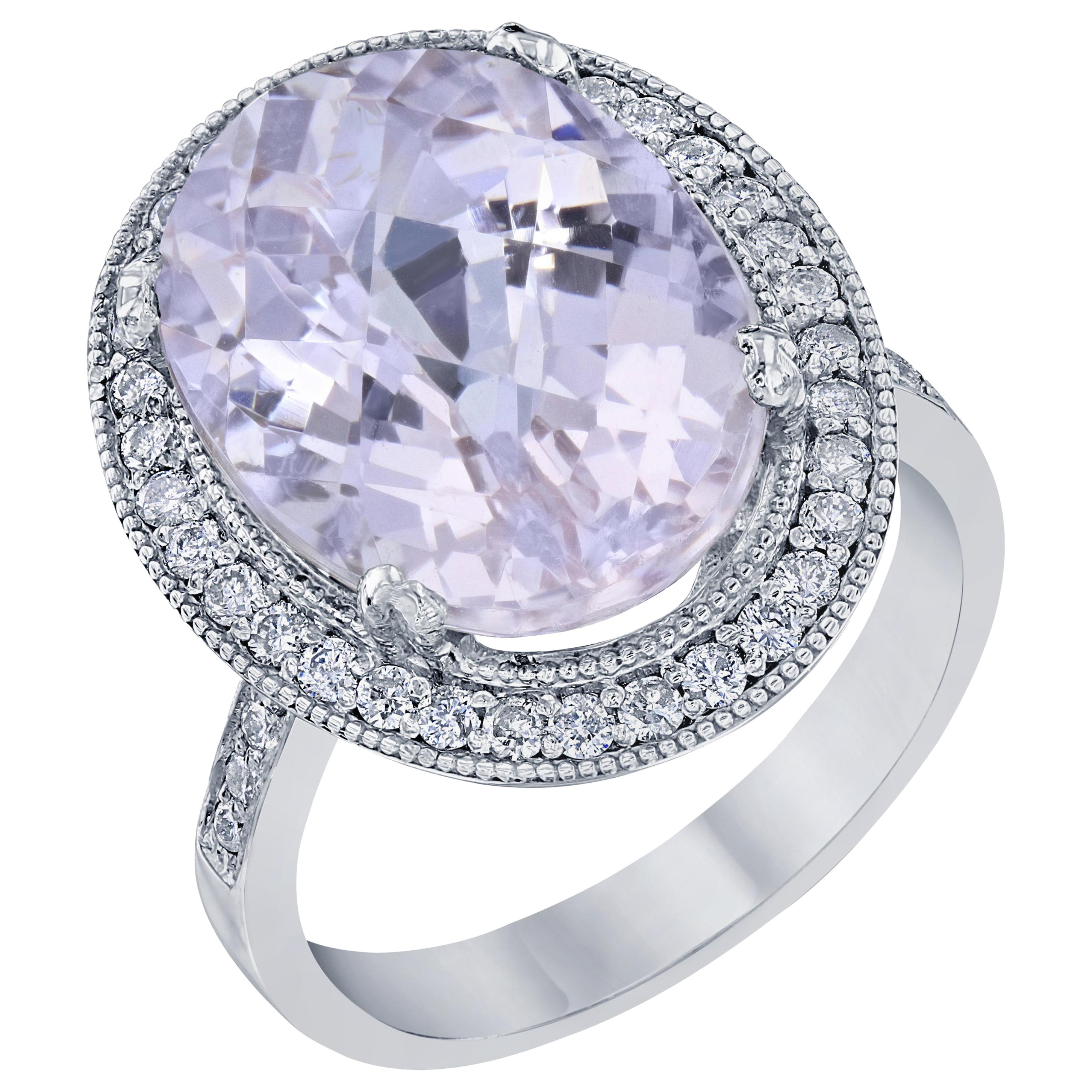 11.63 Carat Kunzite Diamond Cocktail White Gold Ring For Sale