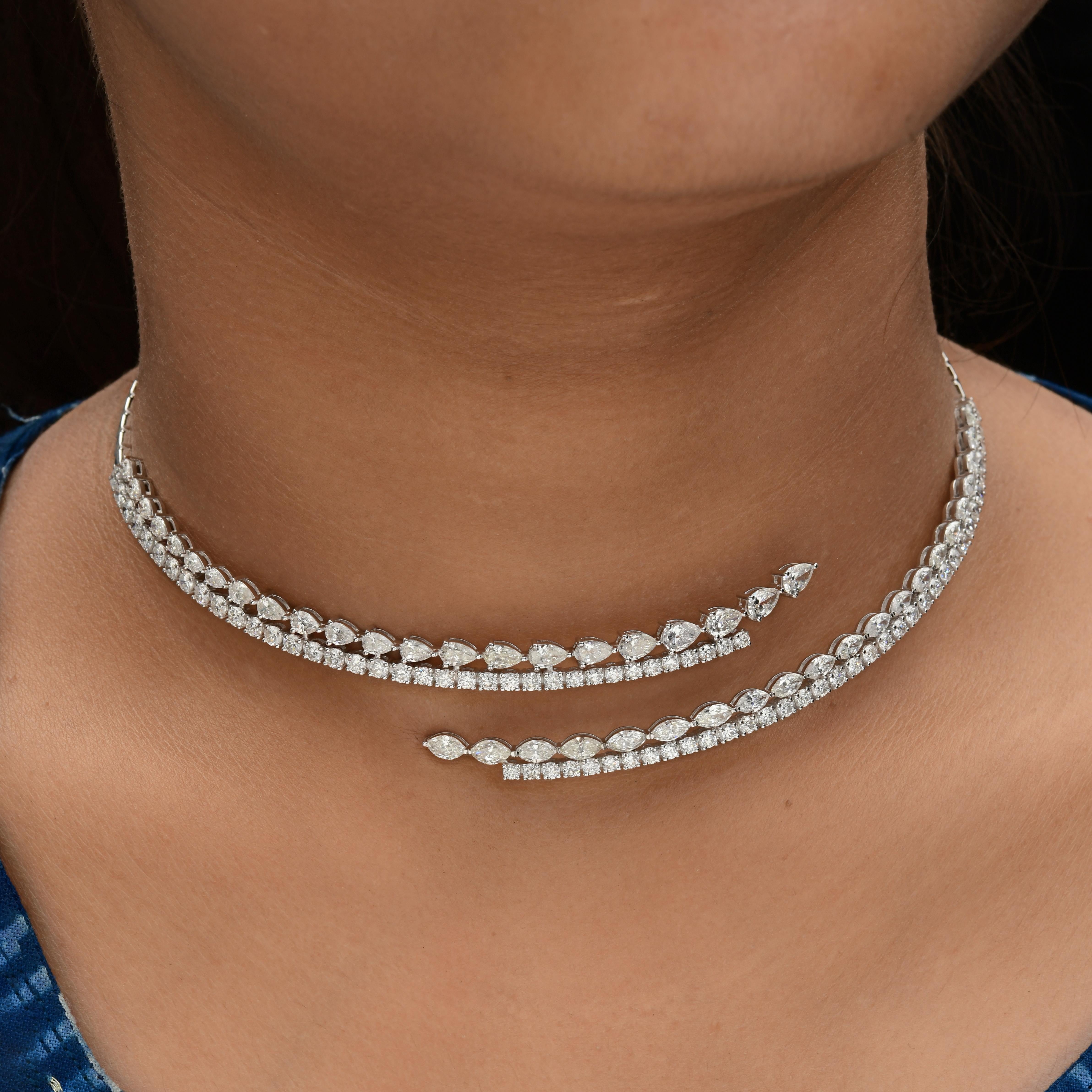 Taglio rotondo 11,63 Carati SI Chiarezza HI Colore Collana a girocollo con diamanti in oro bianco 14 carati in vendita