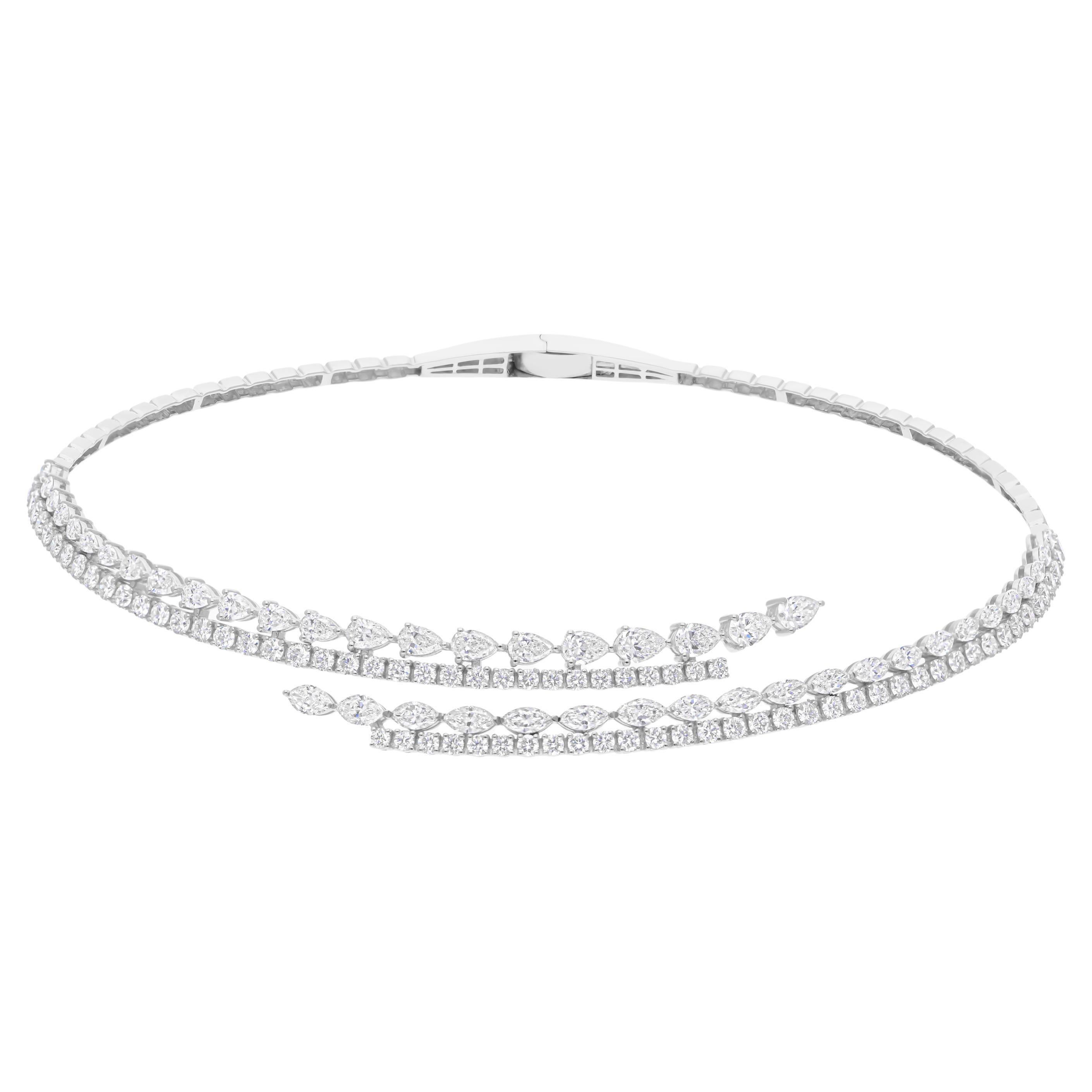 11.63 Carat SI Clarity HI Color Diamond Wrap Choker Necklace 14 Karat White Gold