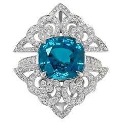 11.63 Carat Vivid Cambodian Zircon and Diamond Ring in 18k White Gold 