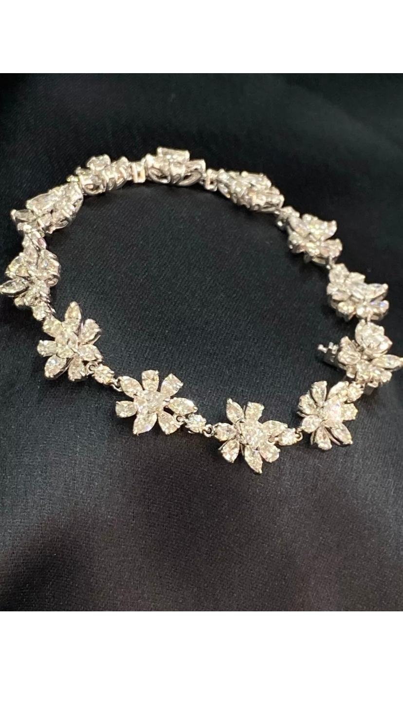 Bracelet tennis en or blanc 14 carats avec diamants taille ronde marquise poire 11,63 carats F/VS1 en vente 6
